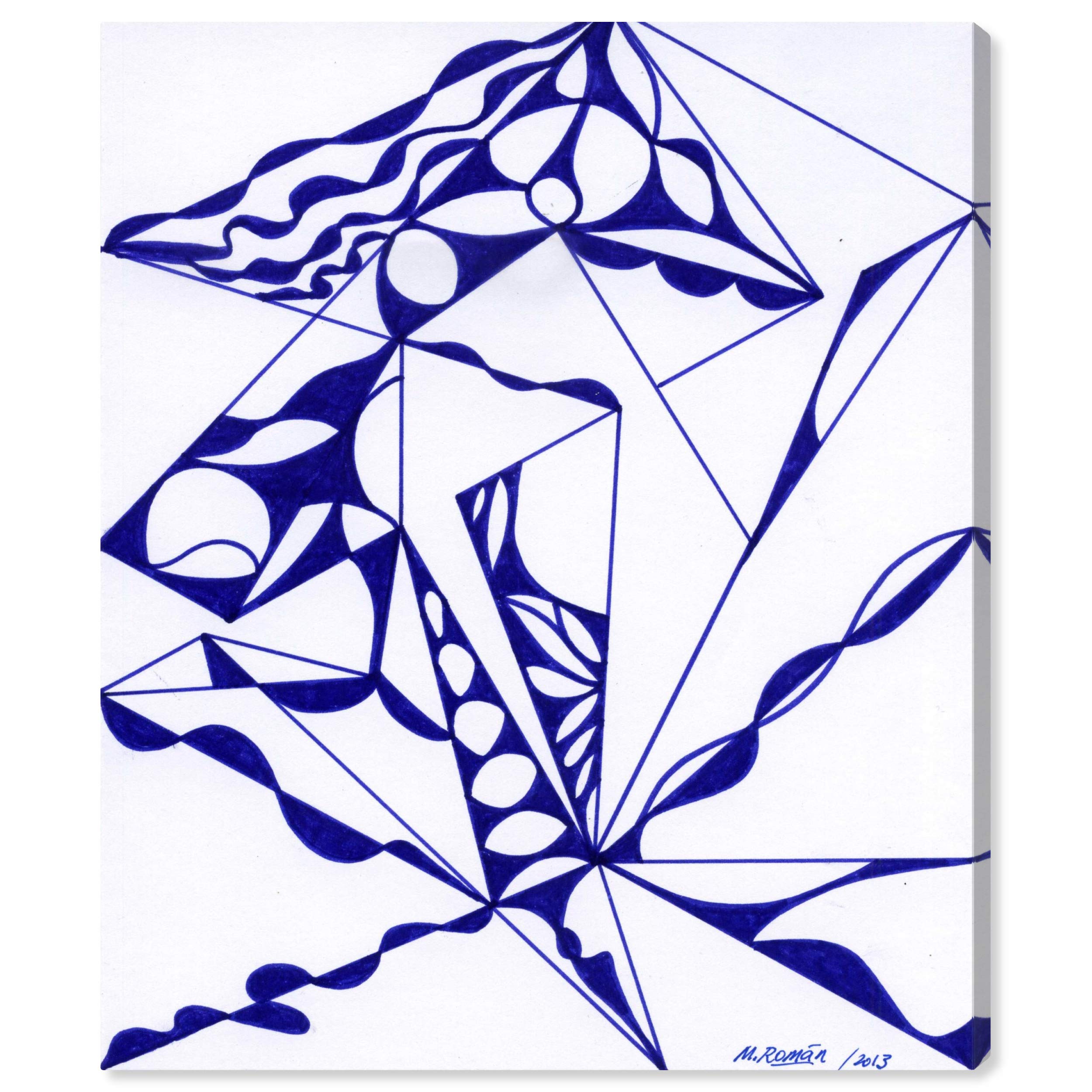 Abstract Wall Art Canvas Print 'Manuel Roman Quartz' - Blue & White Modern Home Decor - 30