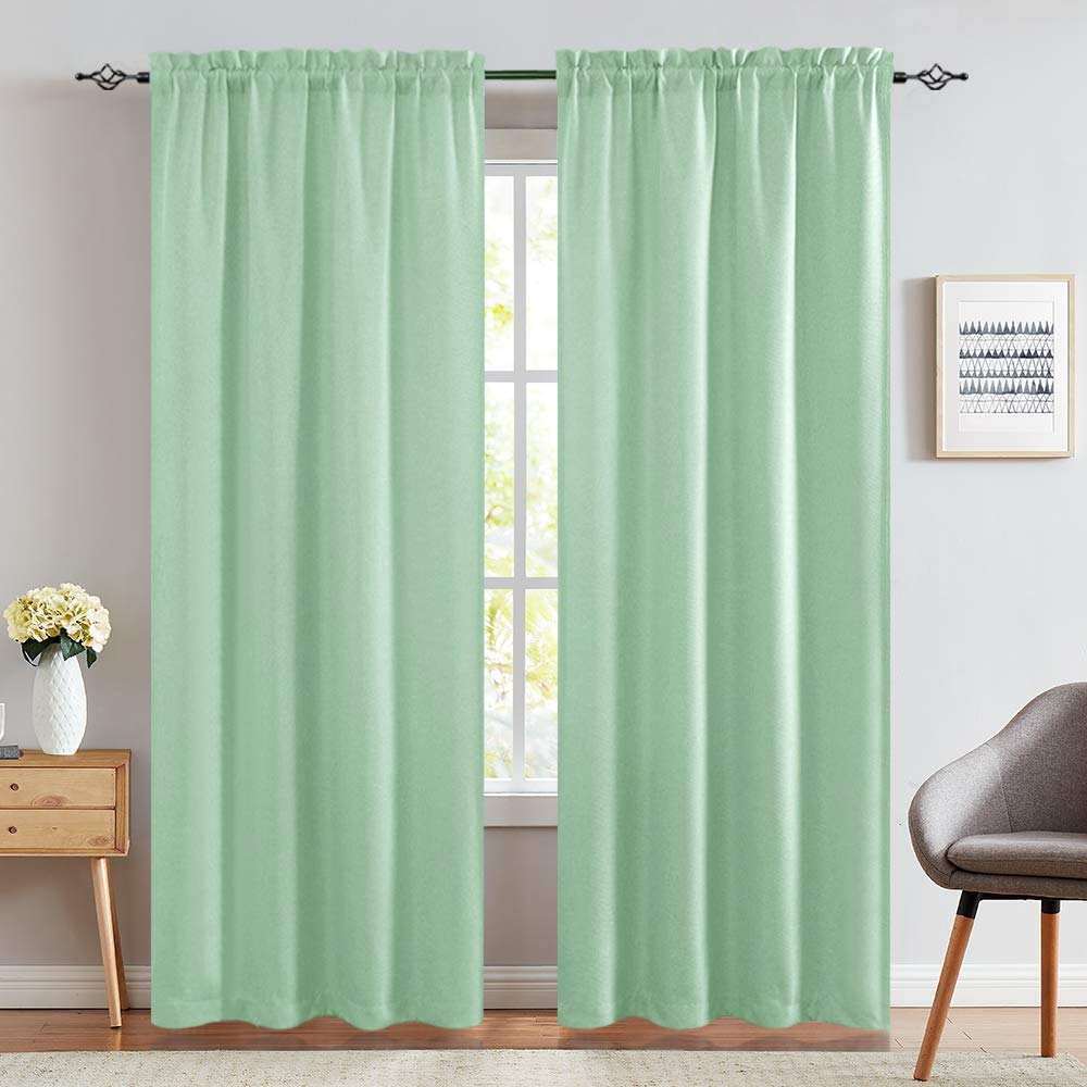 Jinchan Blackout Curtains for Bedroom & Living Room - Thermal Insulated Linen Textured Window Drapes (2 Panels, 108 Inch, Light Green) - Perfect for Light Control, Privacy & Energy Savings