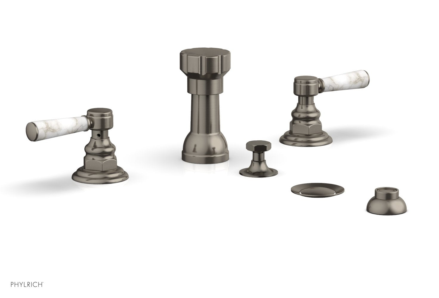 HEX TRADITIONAL Four Hole Bidet Faucet Set with White Marble Lever Handles - Model 500 62 | Perfect for Modern Bathroom Renovations & Luxury Home Upgrades