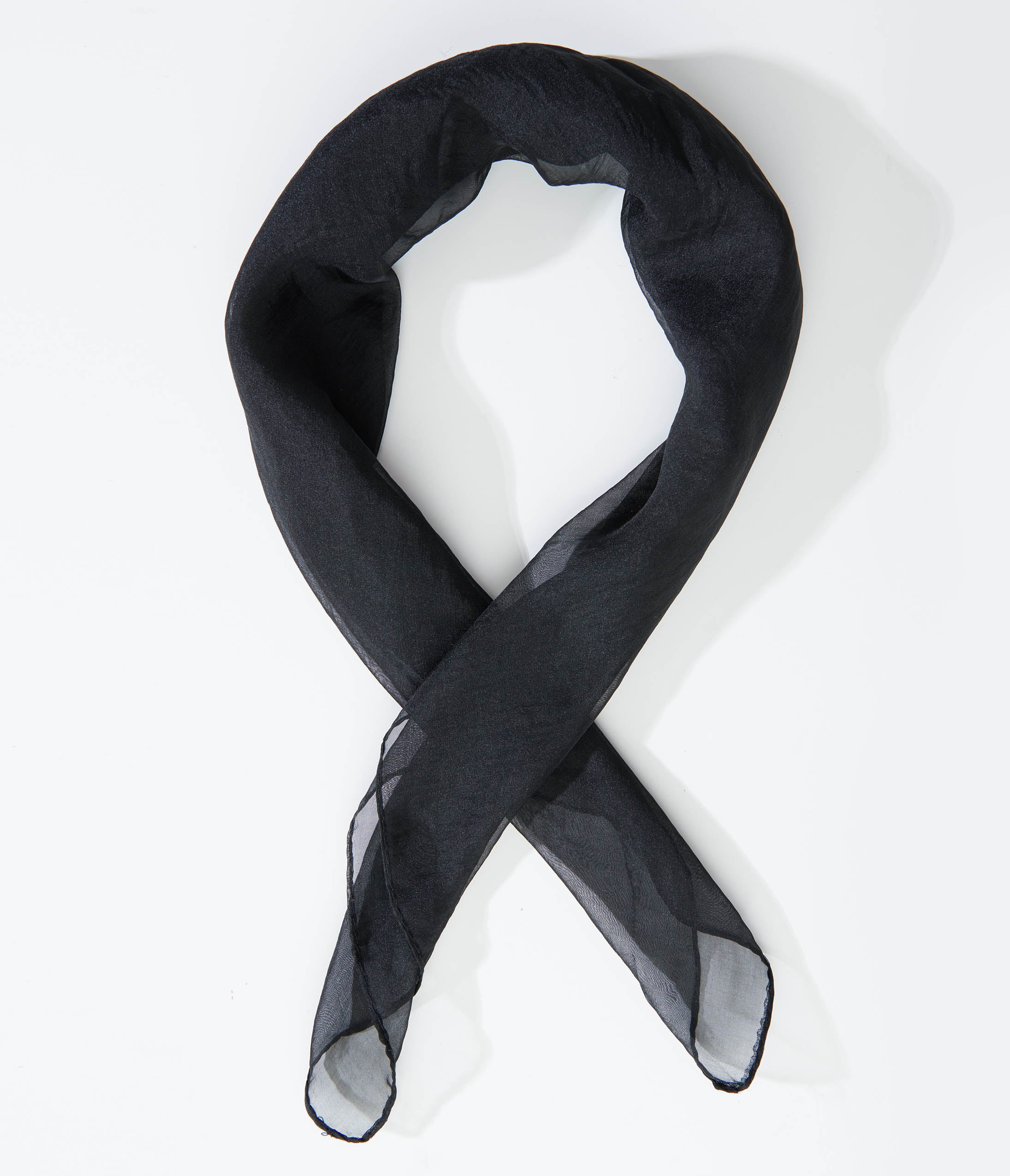 Vintage 1950s Black Chiffon Hair Scarf - Retro Silk Head Wrap for Women - Perfect for Vintage Fashion, Pinup Style, and Special Occasions
