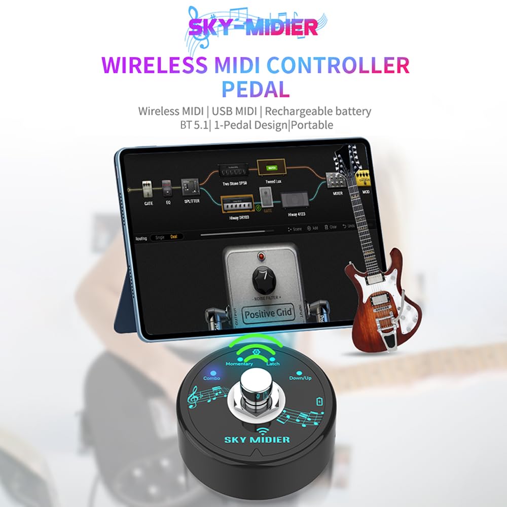 Wireless USB MIDI Foot Controller - Compact Rechargeable Pedal for Guitar & Keyboard, No Delay Data Transmission - Perfect for Live Performances & Studio Recording