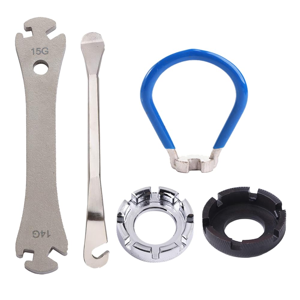 5Pcs Bike Spoke Wrench Kit - Durable Steel Rim Adjuster Tool Set for Bicycle Repair & Maintenance | Includes 5 Professional Cycling Pocket Tools | Perfect for Road Bikes, Mountain Bikes & DIY Bike Tuning at Home or Workshop