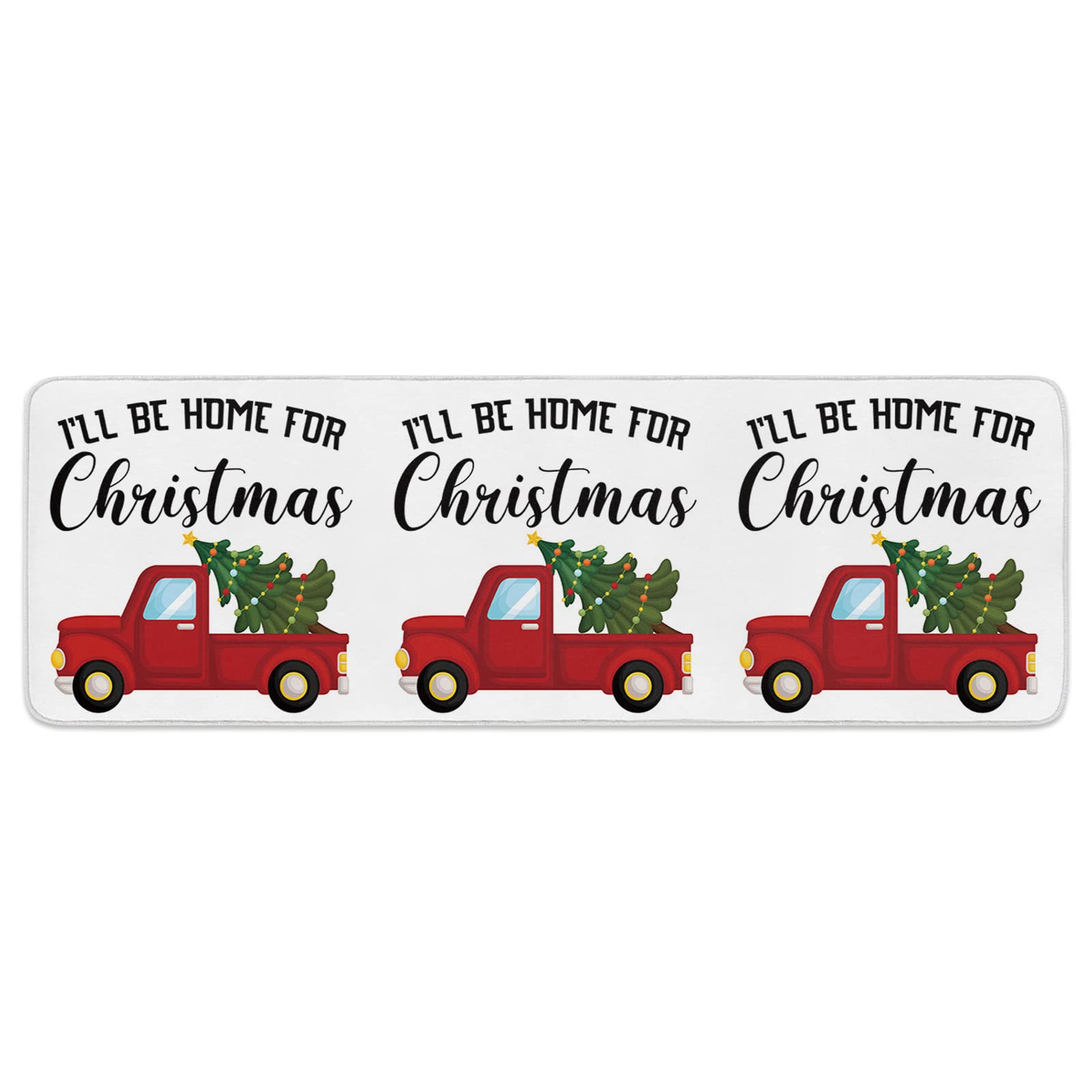 Christmas Farm Red Truck Indoor Door Mat - Non-Slip Absorbent Kitchen Rug with Colorful Lights - 20x63 Inch Holiday Floor Mat for Bedroom, Living Room & Home Entrance - Perfect for Festive Decor and Winter Season