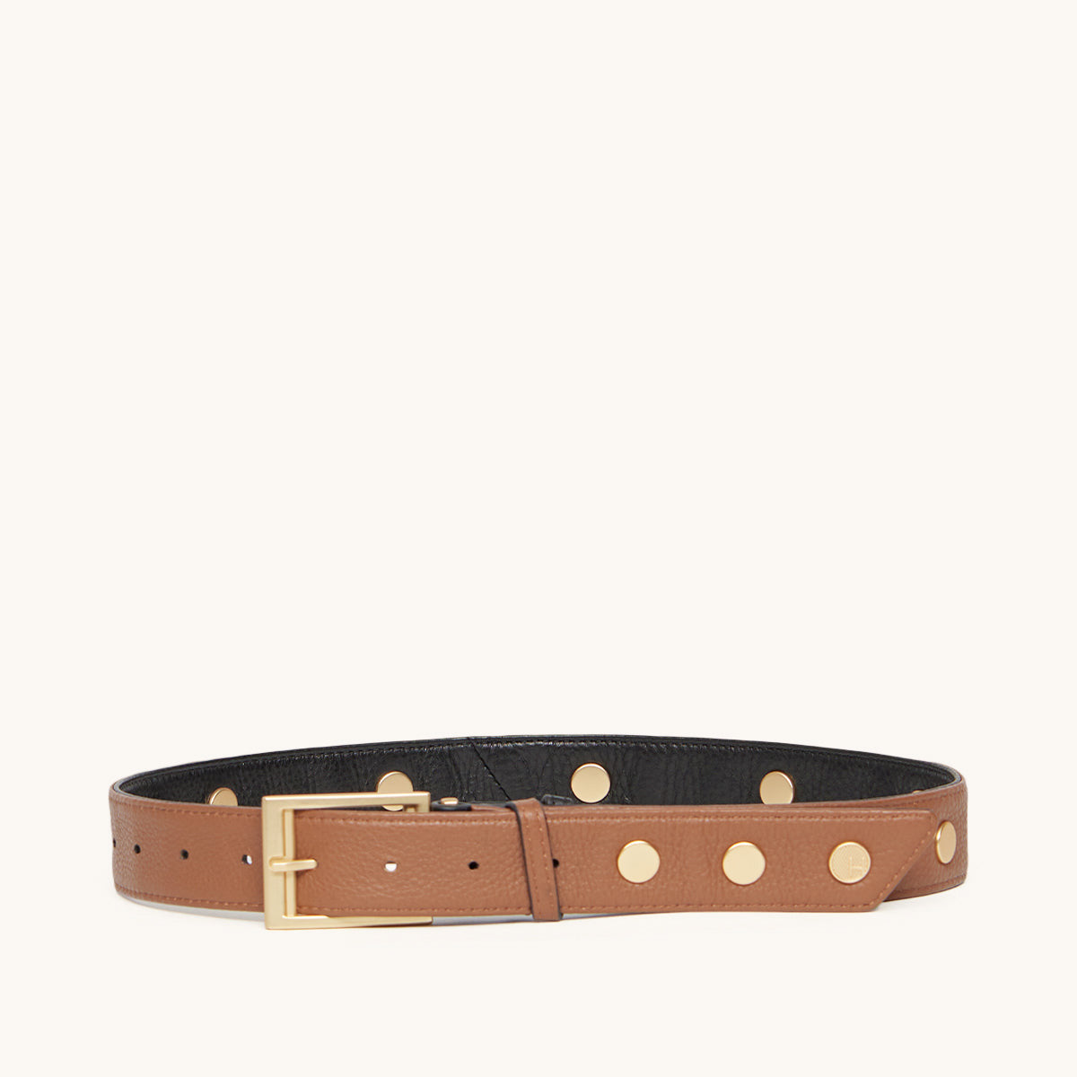 Charlie Rev Riveted Leather Belt for Men | Black/Mahogany Pebble Grain & Brushed Gold Buckle | Large Size | Perfect for Business Casual & Formal Outfits
