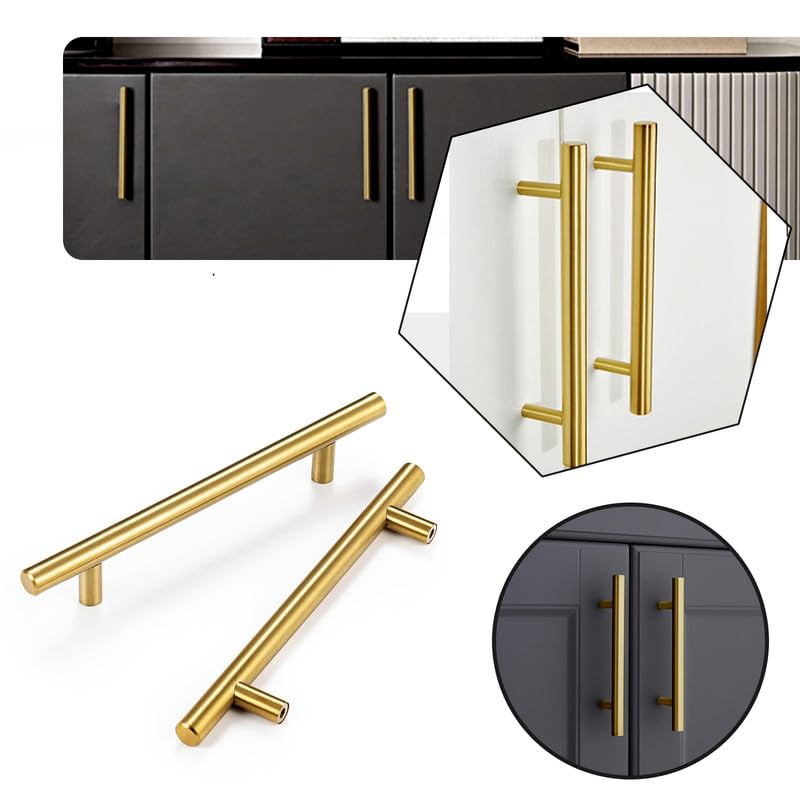 30 Pack 7.5 Inch Stainless Steel Cabinet Pulls & Drawer Handles - Brushed Brass Finish, 5