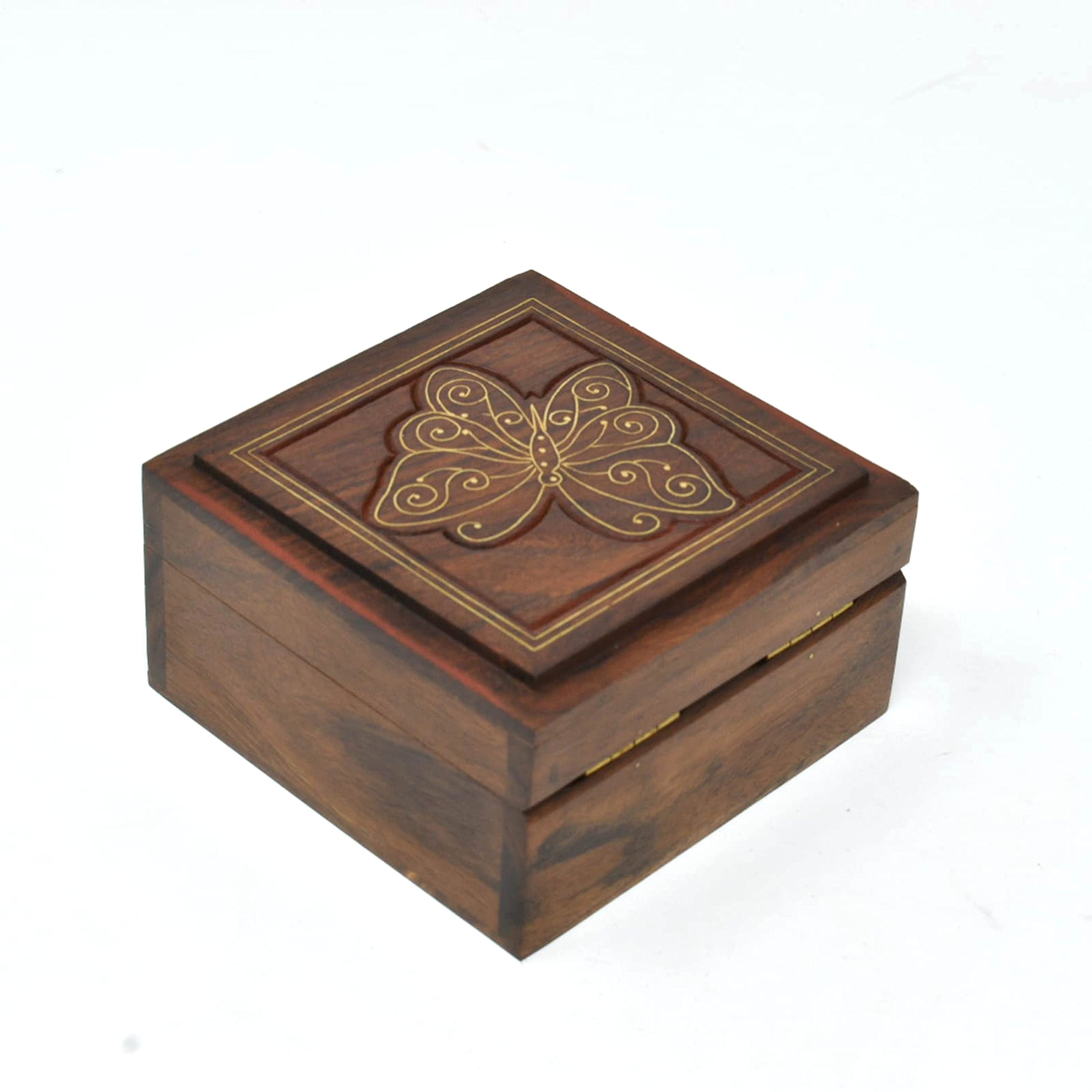 Hand Carved Wooden Keepsake Box - 4x4 Inch Multi-Purpose Storage for Jewelry, Rings & Small Treasures | Perfect for Gifts, Home Decor & Organizing Valuables