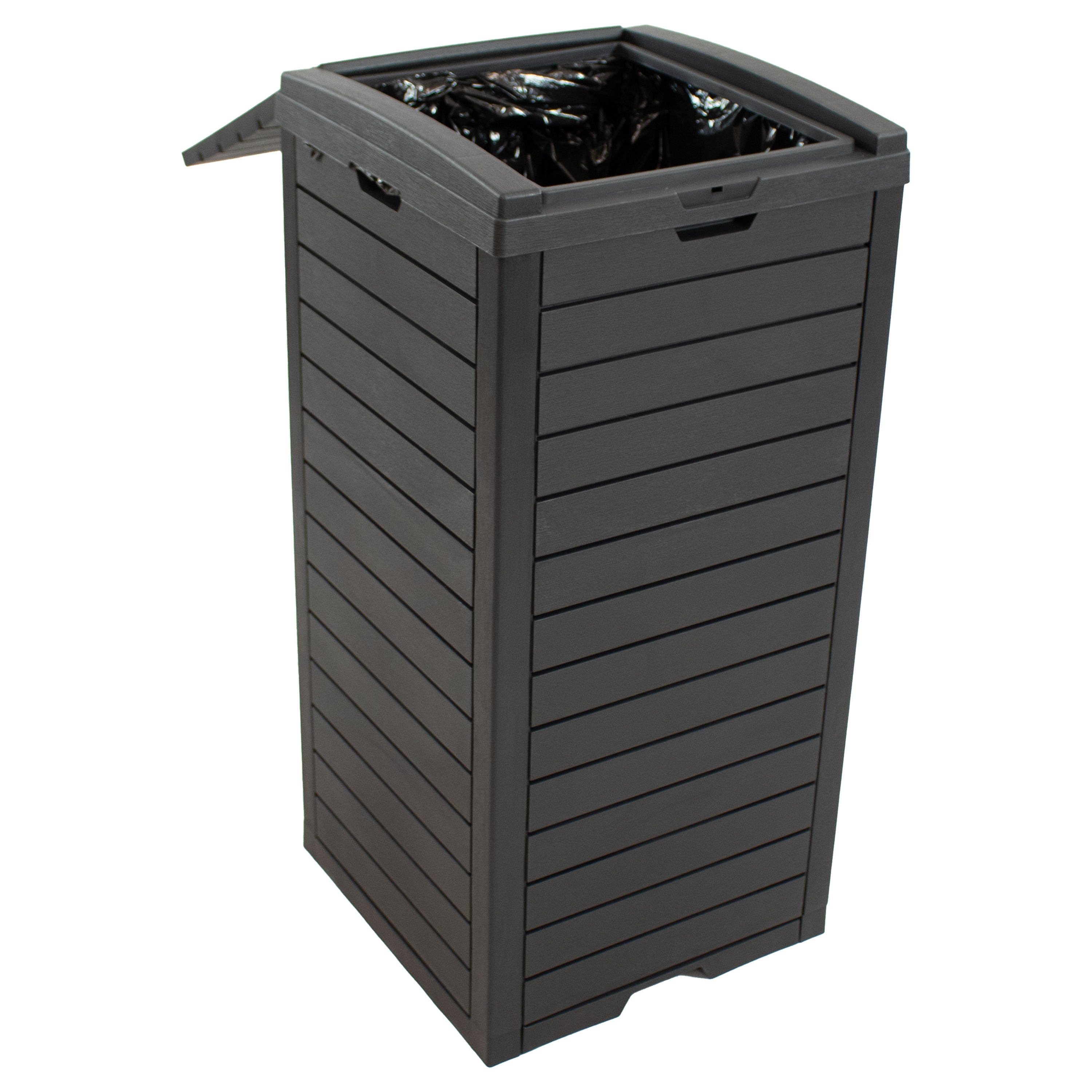 Sunnydaze Outdoor Patio Trash Can with Lid - Durable Waterproof Garbage Bin for Backyard, Deck, Poolside & Garden Waste Disposal