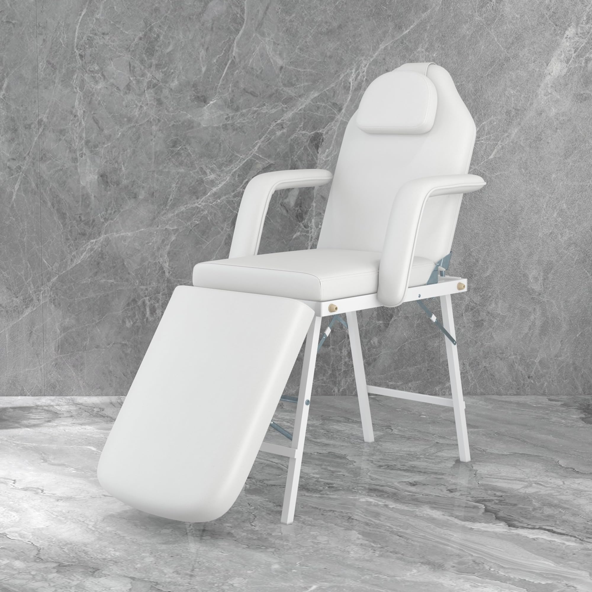 Professional Portable Massage Table - Adjustable Tattoo & Salon Bed with Armrests & Headrest | 3-Section Foldable Massage Bed for Facial, Lash & Beauty Treatments | Perfect for Spa, Home Use & Mobile Therapists (White)