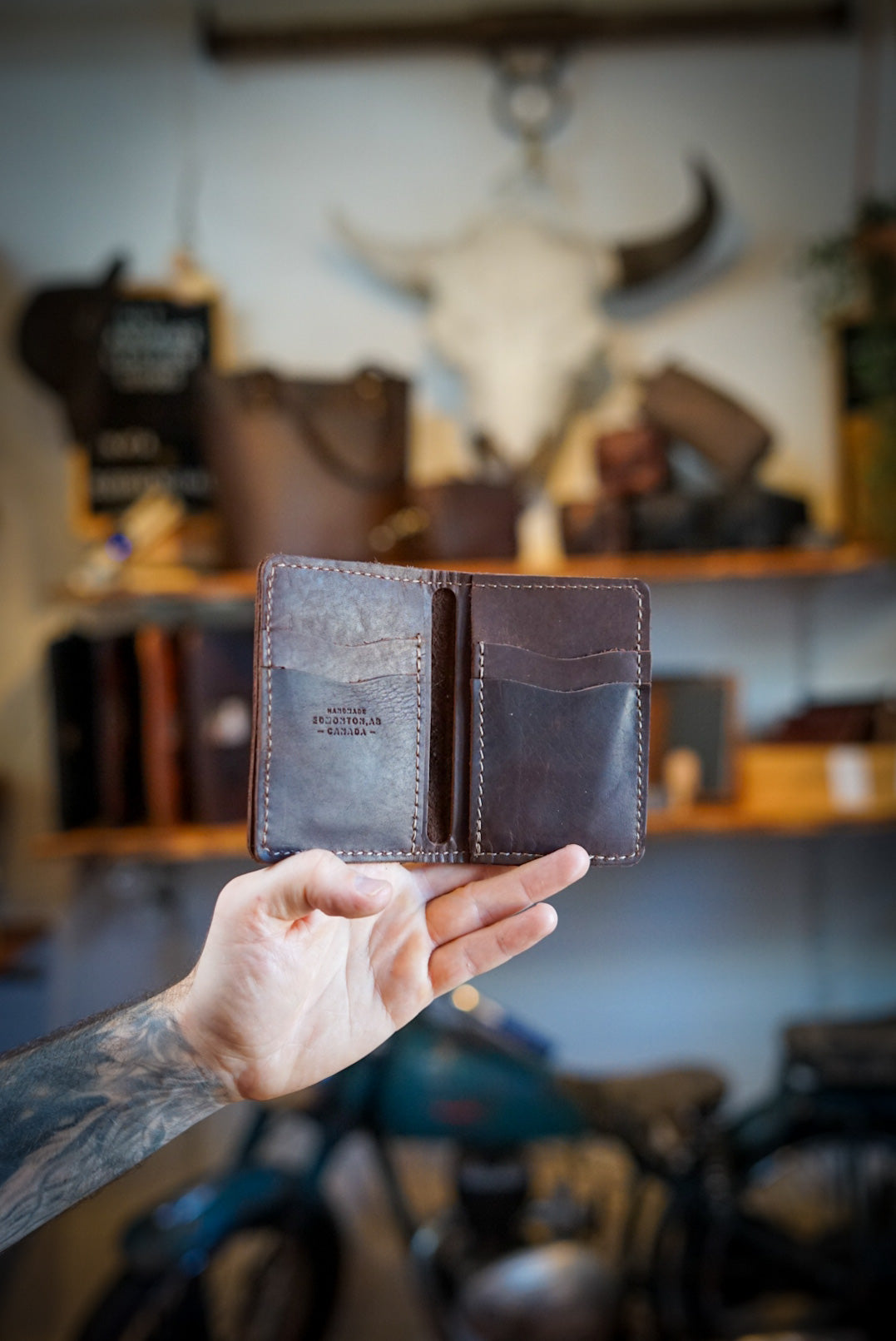 Mini Trucker Wallet for Men - Slim RFID Blocking Leather Bifold Wallet (Oro Logger Brown) - Perfect for Travel, Work & Everyday Carry