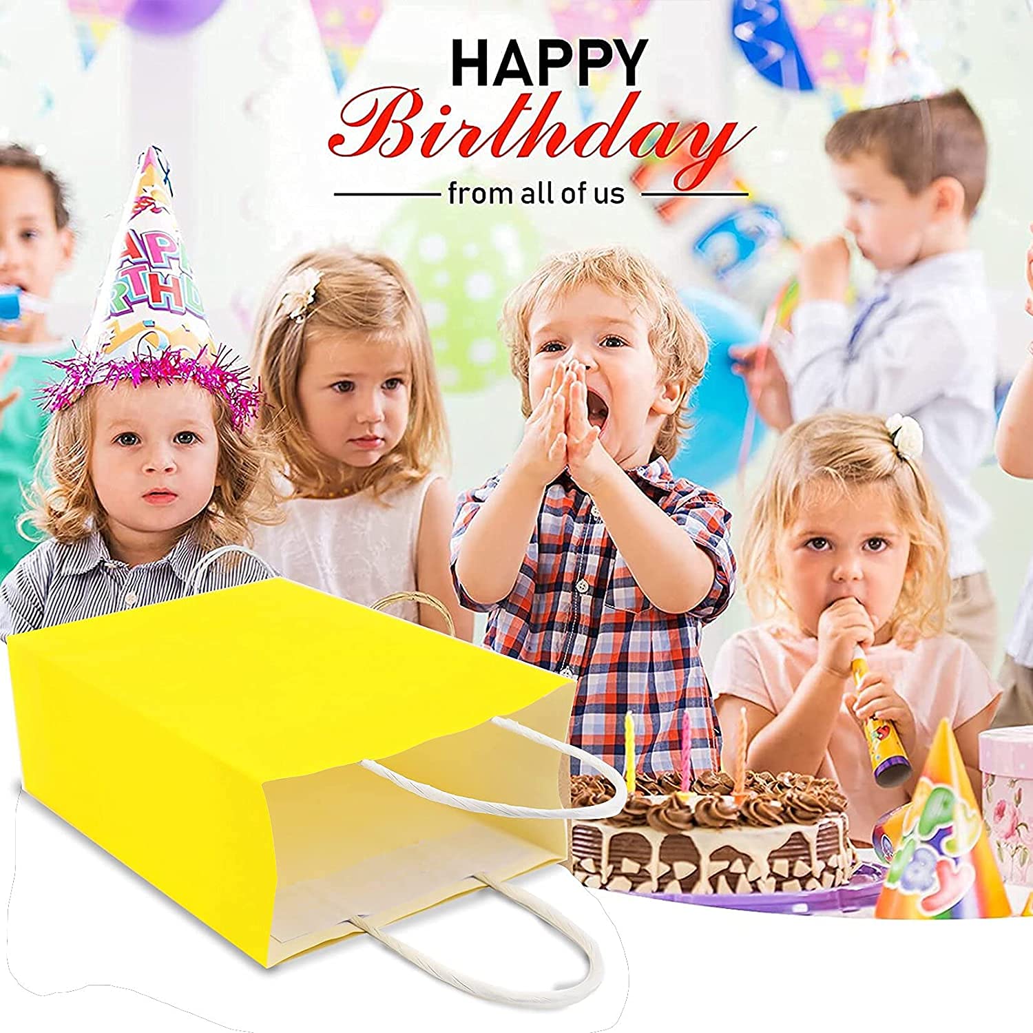 10 Pieces Kraft Paper Party Favor Gift Bags with Handle - Small Yellow Gift Bags for Christmas, Birthday, Wedding & Party Favors | Perfect for Candy, Treats, Small Gifts & Party Decorations