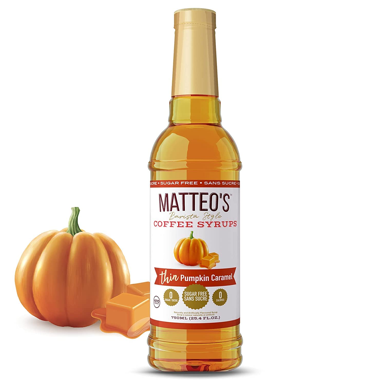 Sugar-Free Pumpkin Caramel Coffee Syrup - Keto Friendly 0 Calorie Flavoring for Lattes & Desserts