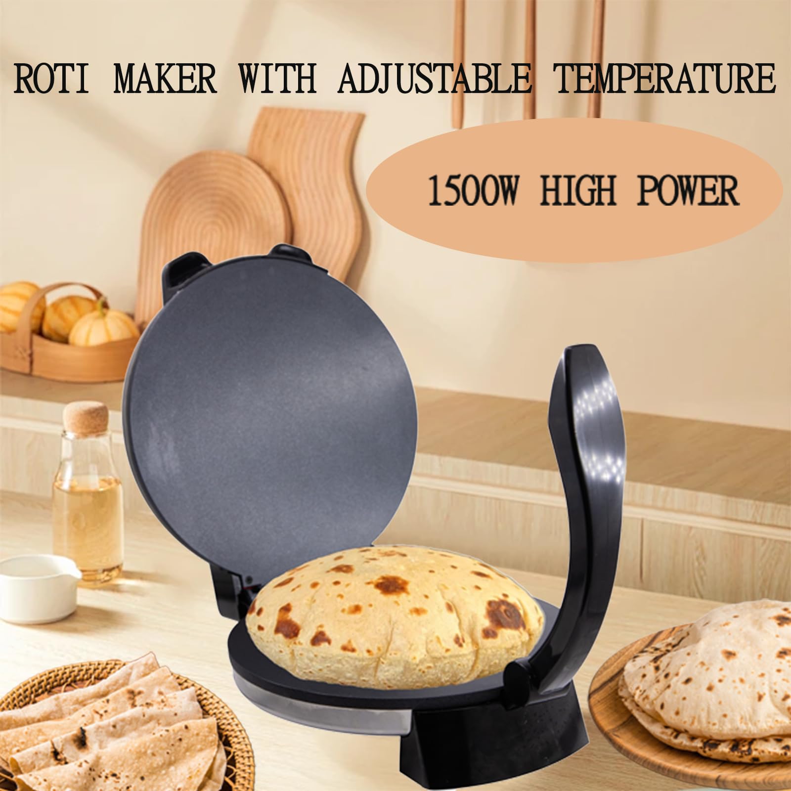 Electric Roti Maker Machine - 10 Inch Stainless Steel Tortilla Press with Removable Handle | Automatic Dough Press for Chapati, Naan & Flatbread | Perfect for Home Cooking, Restaurants & Meal Prep