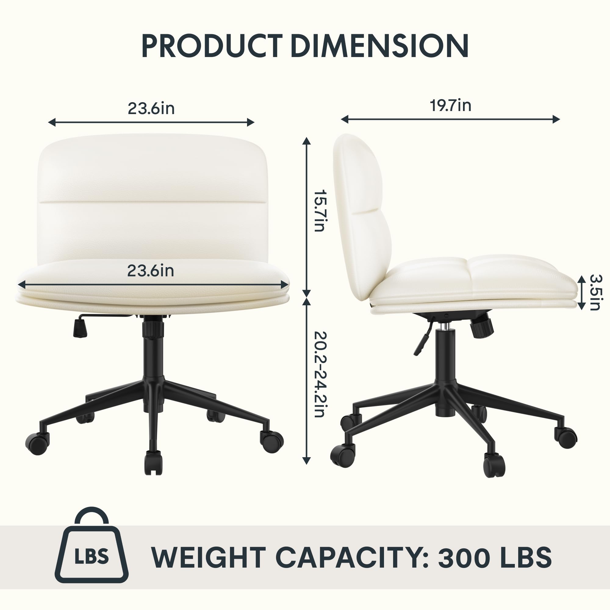 FLEXISPOT Cross Legged Office Chair - Armless Ergonomic Desk Chair with Wheels, Wide Comfortable Seat for Living Room, Bedroom & Study - Light Beige | Perfect for Home Office, Meditation & Relaxation