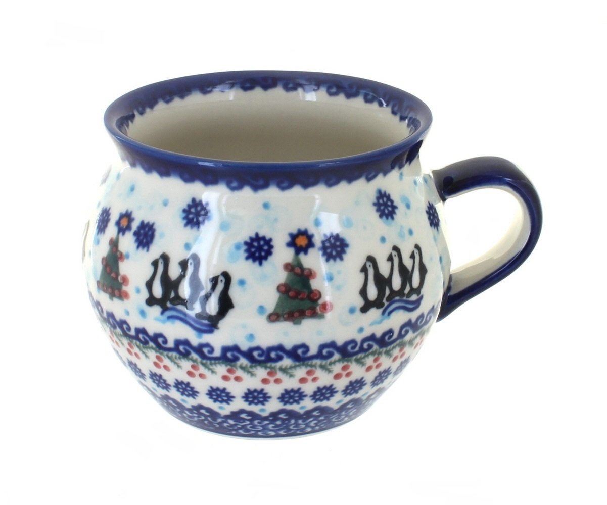 Blue Rose Polish Pottery Arctic Holidays Bubble Soup Mug - Handmade Ceramic Coffee Cup for Hot Drinks, Perfect for Christmas Gifts, Home Decor & Cozy Winter Evenings