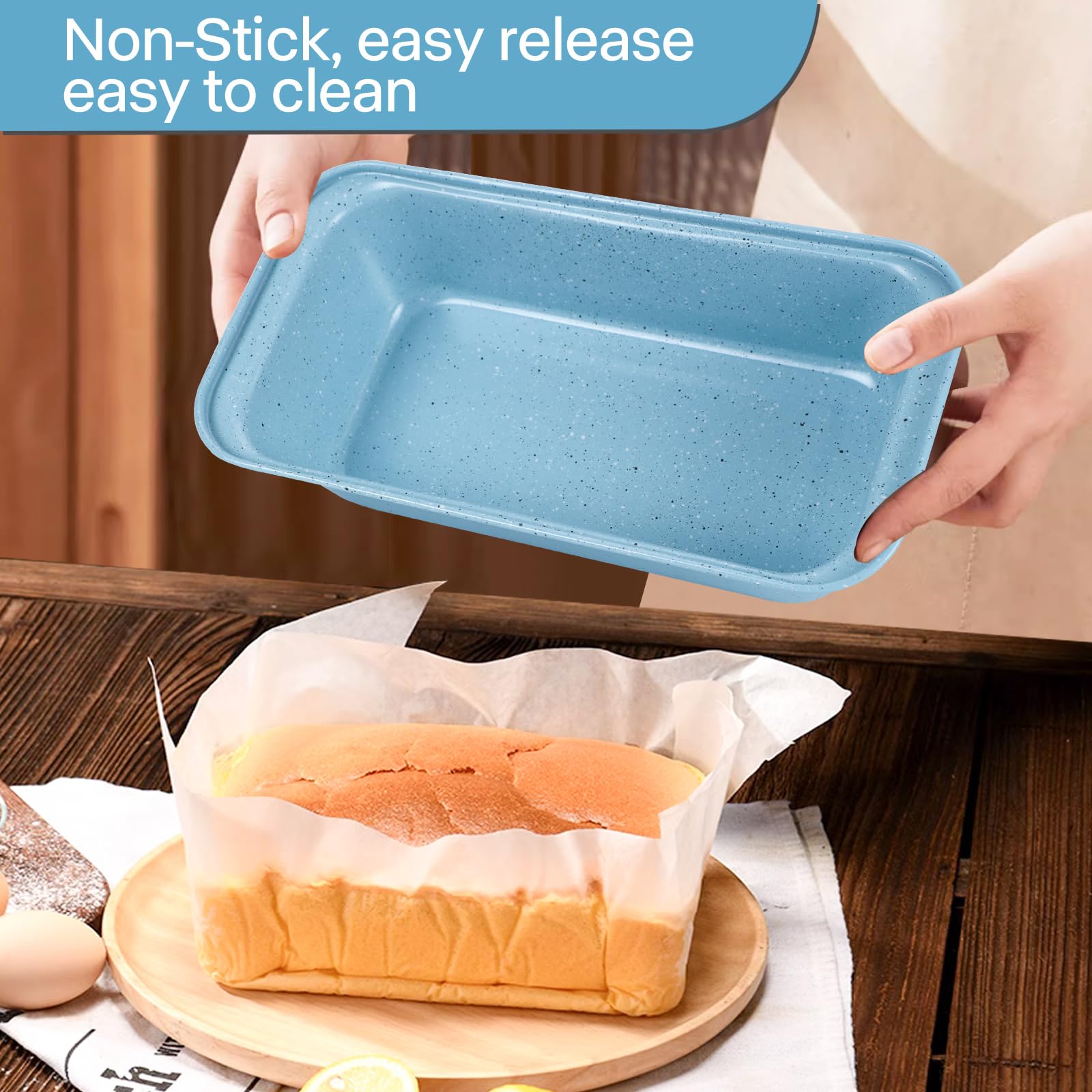 6-Piece Nonstick Baking Pans Set - Carbon Steel Oven Bakeware with Stackable Design - Easy to Use Blue Baking Sheet Set for Cookies, Cakes & Bread - Perfect for Home Kitchen & Holiday Baking