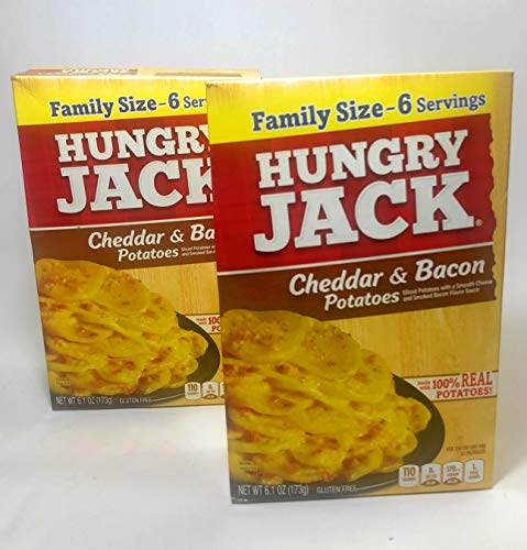 Hungry Jack Family Size Instant Mashed Potatoes, 6.1-Ounce Packets (Cheddar & Bacon Flavor, 6-Pack) - Quick & Easy Side Dish for Family Dinners, Potlucks, and Holiday Meals