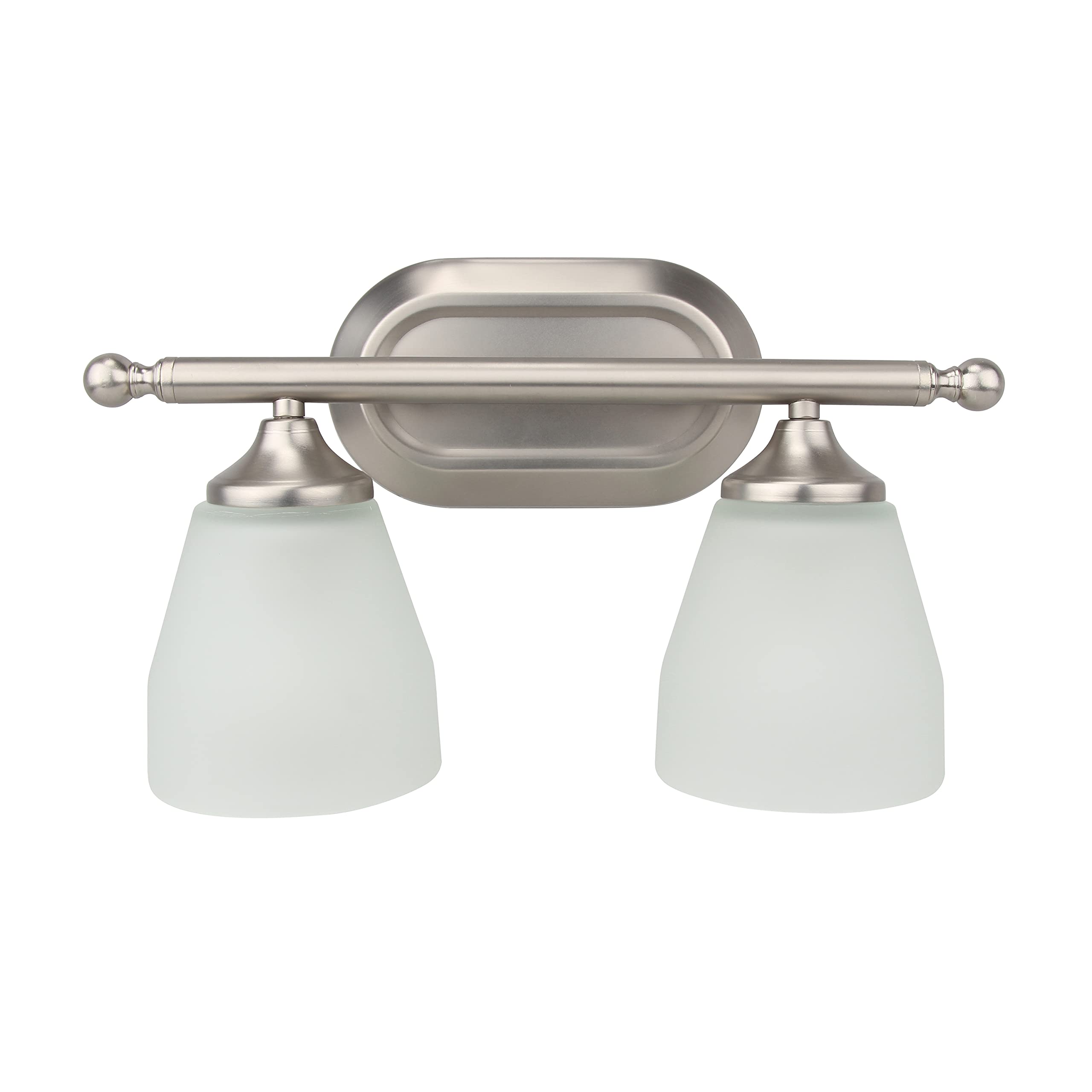 Yosemite Home Decor Jordan 2-Light Bathroom Vanity Light Fixture - Satin Nickel Finish with Frosted White Glass Shades - Perfect for Bathroom, Powder Room, and Dressing Room Lighting
