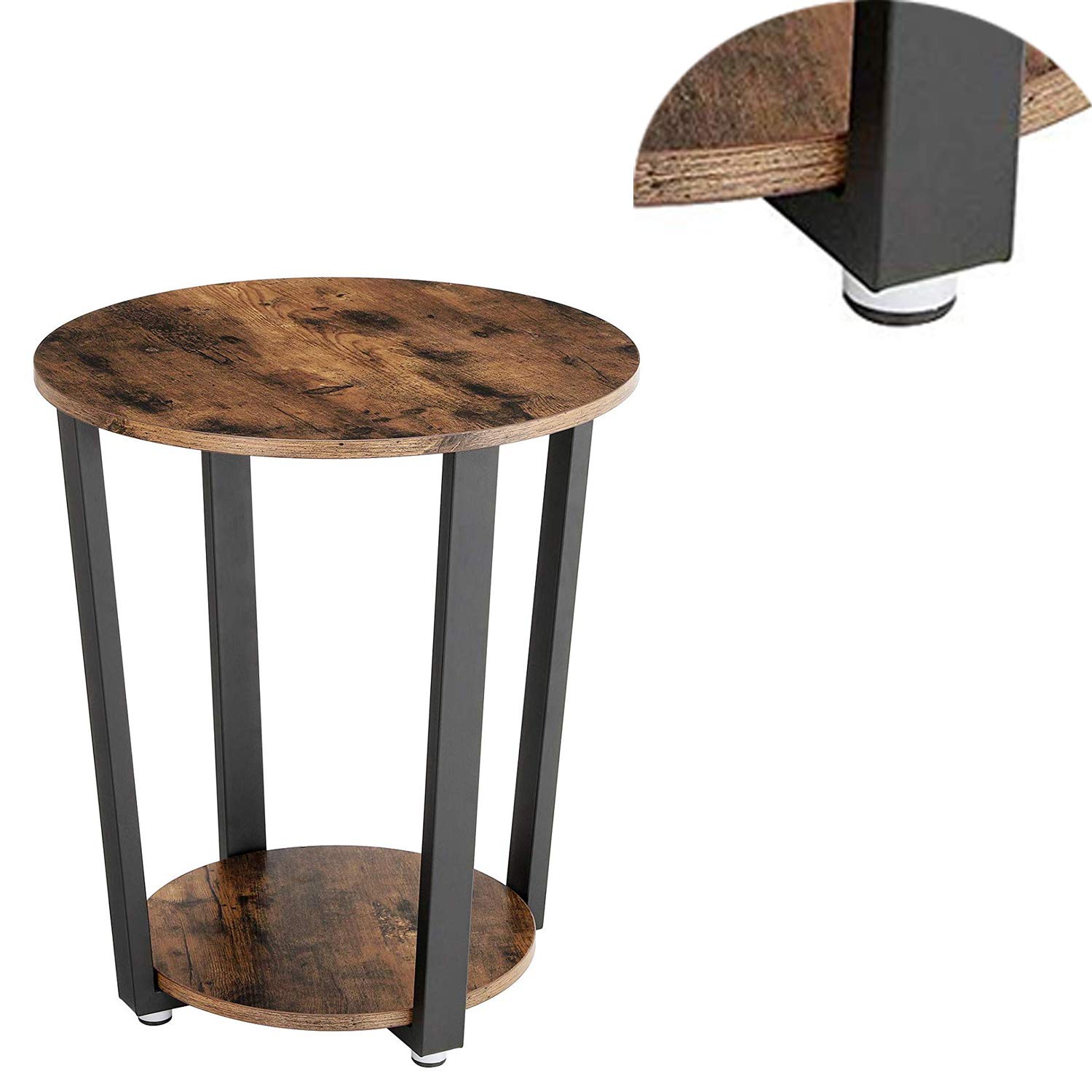 Benjara Stylish Iron and Wooden End Table with Open Bottom Storage Shelf - Brown and Black Accent Table for Living Room, Bedroom, or Office Decor