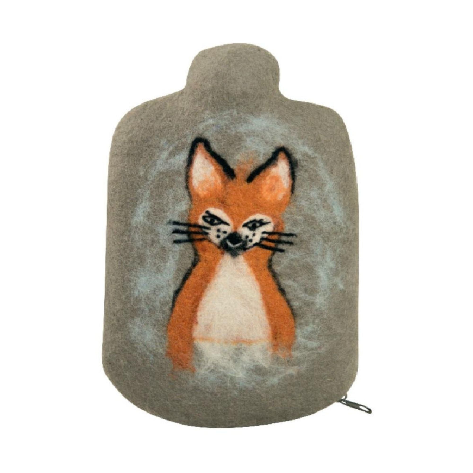0.8L Eco-Friendly Hot Water Bottle with Soft Merino Wool Fox Cover - Natural Rubber Free, Perfect for Winter Warmth, Pain Relief & Cozy Nights at Home or Office