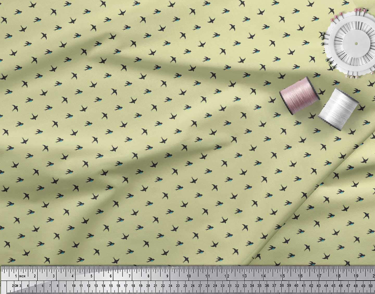 Soimoi Moss Georgette Brown Fabric by The Yard - 42 Inch Wide Printed Fabric with Small Swallow Bird Design for Dresses, Scarves & Home Decor