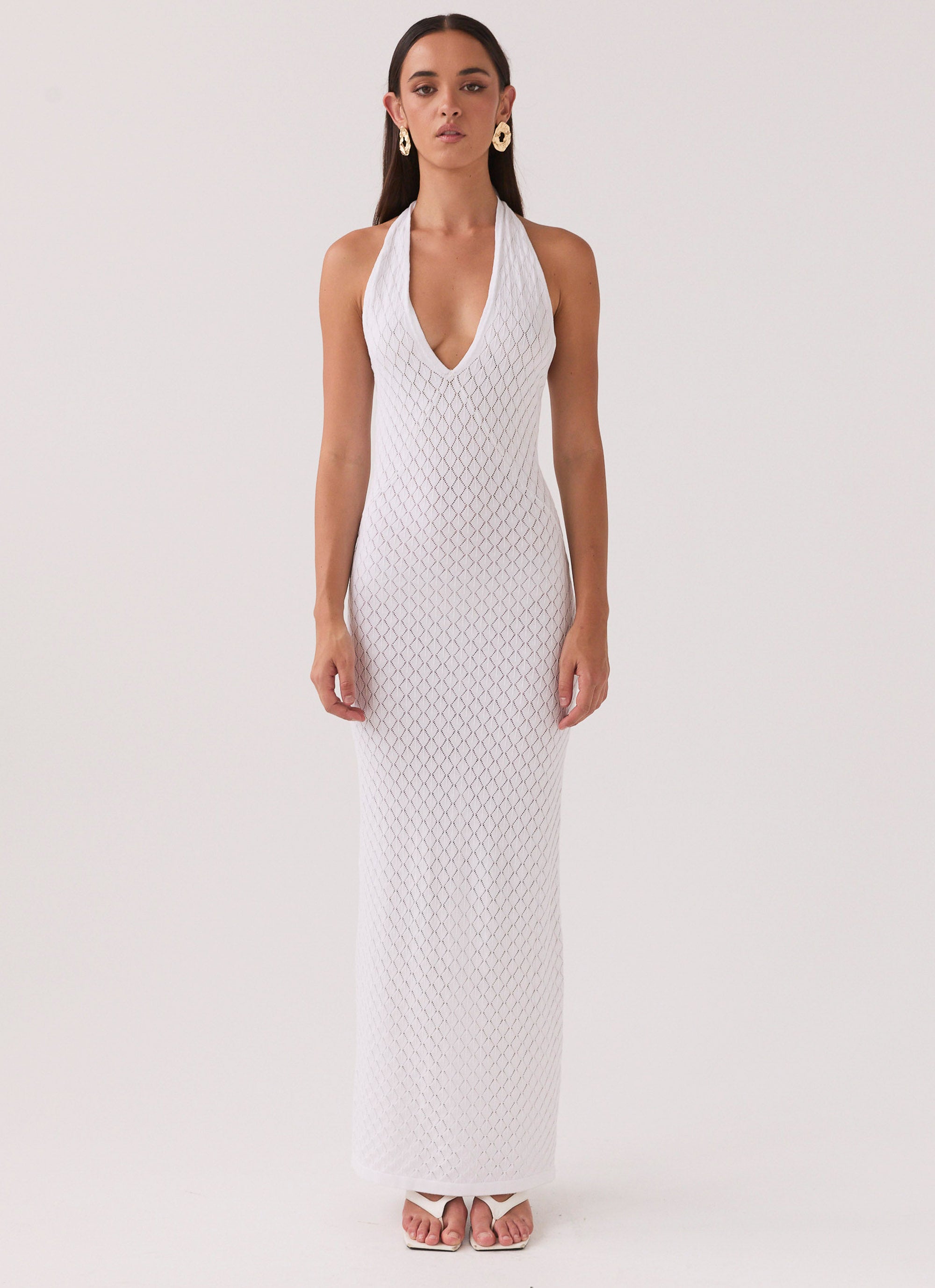 Herald Angels Knit Maxi Dress for Women - Elegant White Long Sleeve Midi Dress - Perfect for Christmas, Holiday Parties, and Winter Weddings