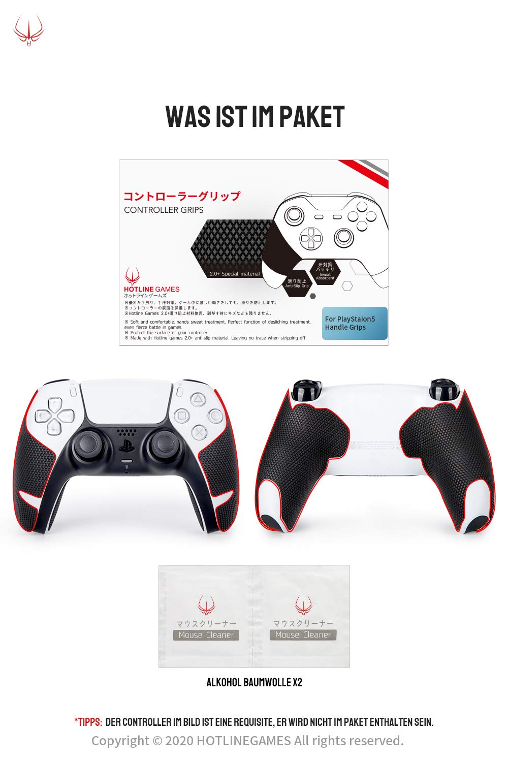 Premium Non-Slip PS5 Controller Grips - 4PC Sweat-Absorbing Handle Grips for Playstation 5 DualSense | Enhanced Grip & Comfort for Gaming | German Version | Perfect for Long Gaming Sessions & Competitive Play