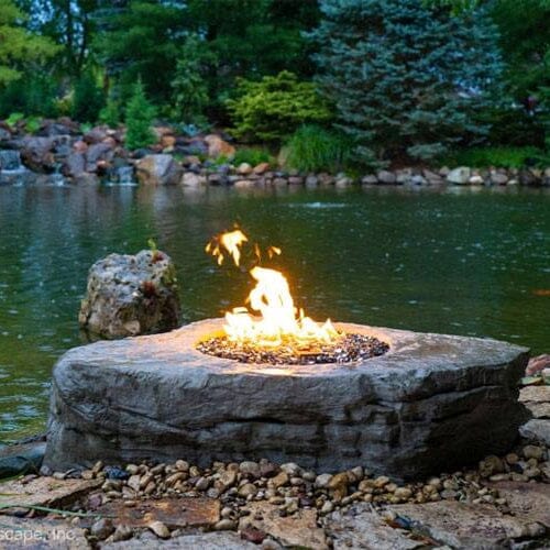 Aquascape Faux Stone Fire Pit - Outdoor Gas Fireplace for Patio, Backyard, and Garden - Perfect for Camping, BBQ, and Relaxing Evenings