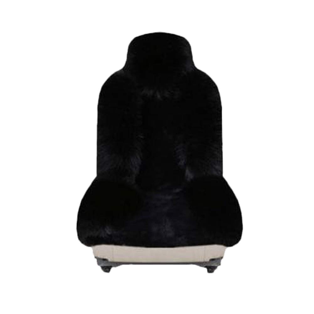 1Pack Genuine Australian Sheepskin Seat Cushion Cover - Winter Warm Luxury Long Wool Car Seat Protector - Universal Fit for Front Seats (Pure Black) - Perfect for Cold Weather Commuting & Long Road Trips