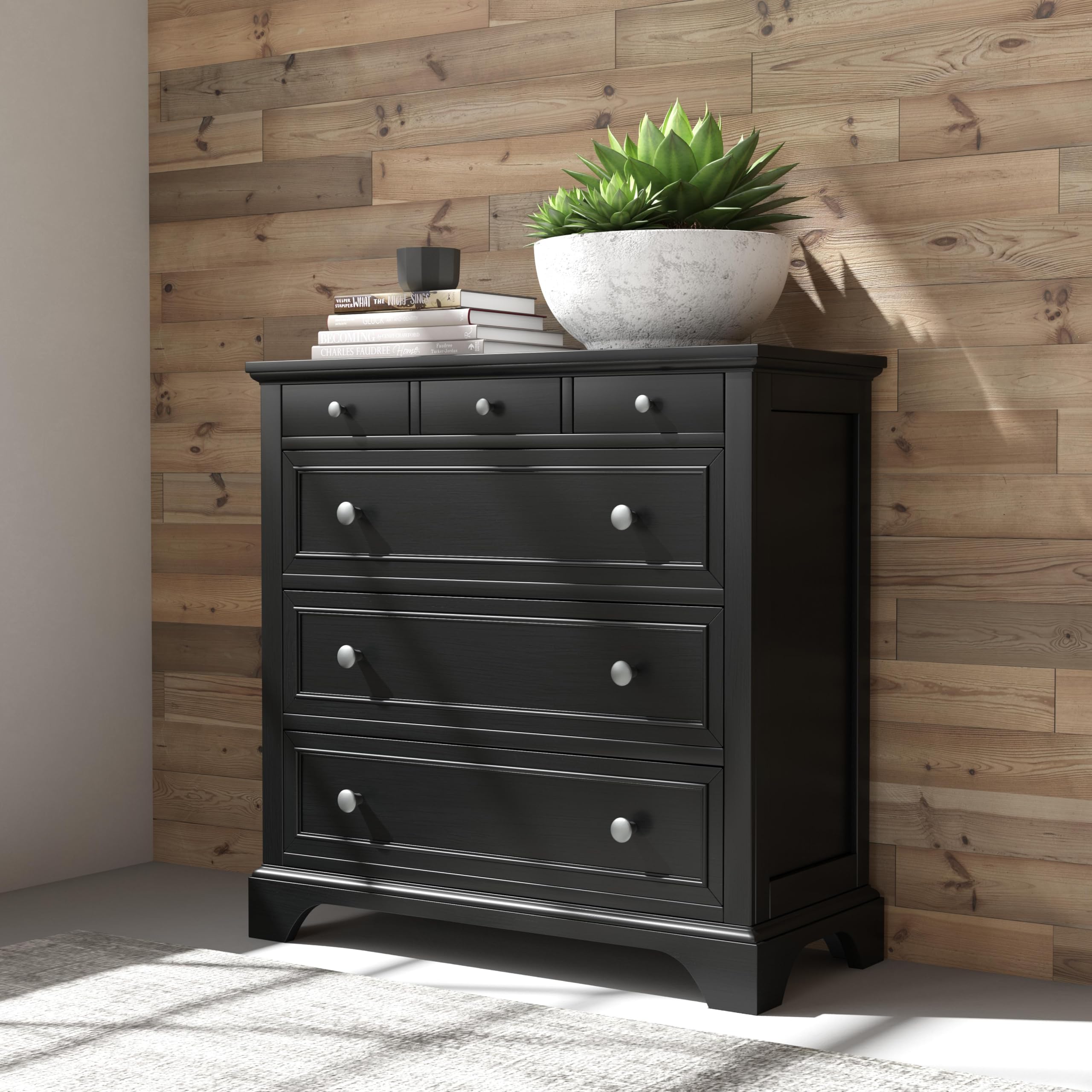 Homestyles Black Bedford Four-Drawer Chest - Stylish Storage Solution for Bedroom, Living Room or Office Organization