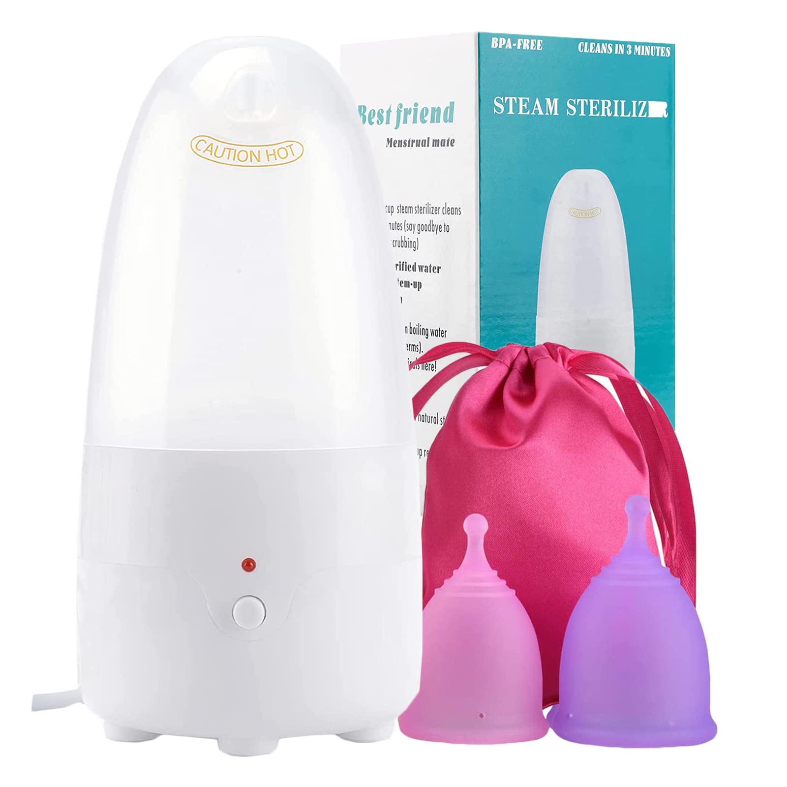 Portable Menstrual Cup Steamer Cleaner with High-Temperature Sterilization - One-Button Control Sanitizer for Reusable Period Cups (Includes 2 Cups) | Perfect for Travel, Camping & Home Hygiene