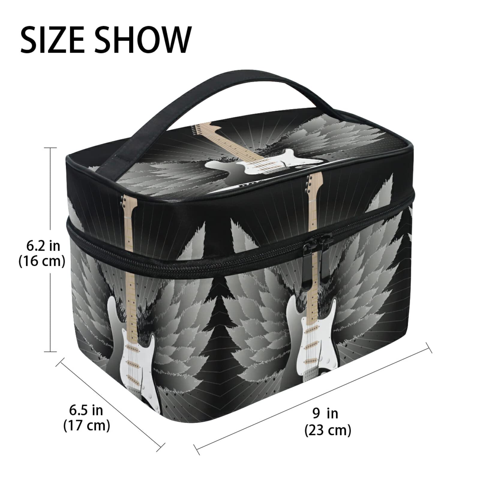 Stylish Rock Roll Guitar Music Makeup Bag for Women - Waterproof Cosmetic & Toiletry Travel Case - Perfect for Concerts, Travel & Daily Use