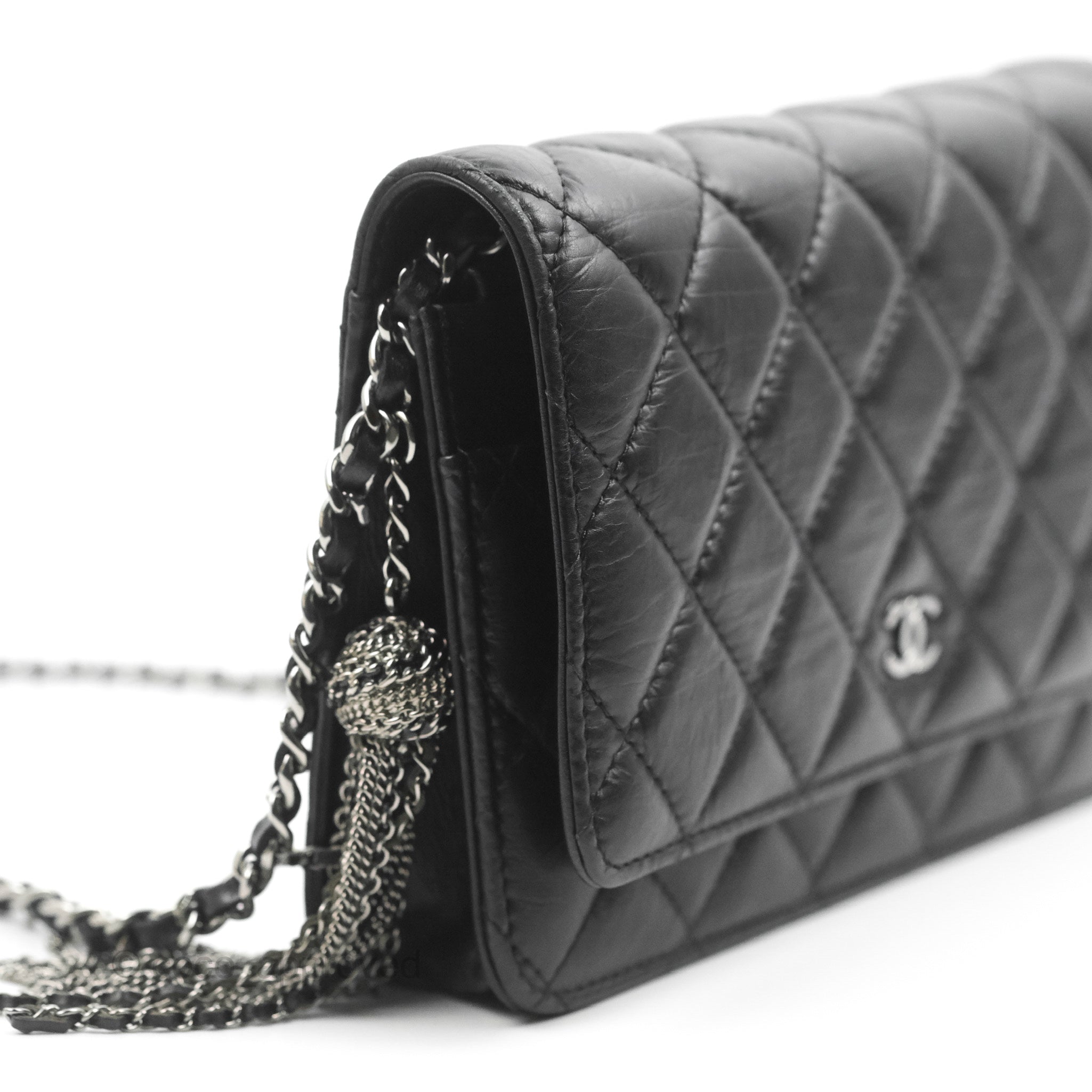Chanel Quilted Tassel Wallet On Chain WOC Black Aged Calfskin Leather Crossbody Bag for Women | Evening Out & Date Night Essential