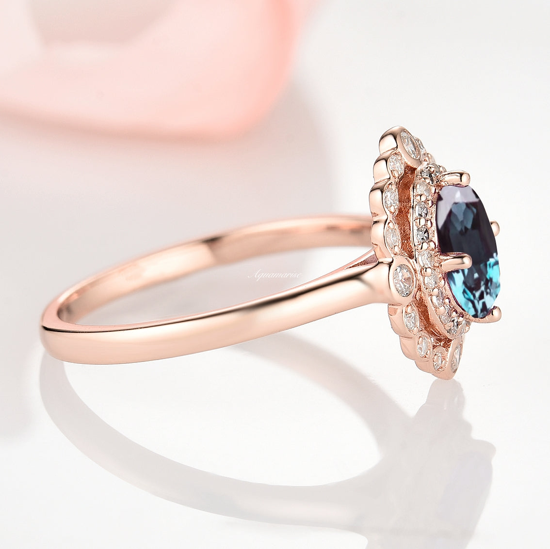 Valentine Alexandrite Ring 14K Rose Gold Vermeil - Elegant Birthstone Jewelry for Women, Perfect Gift for Anniversary, Engagement & Special Occasions