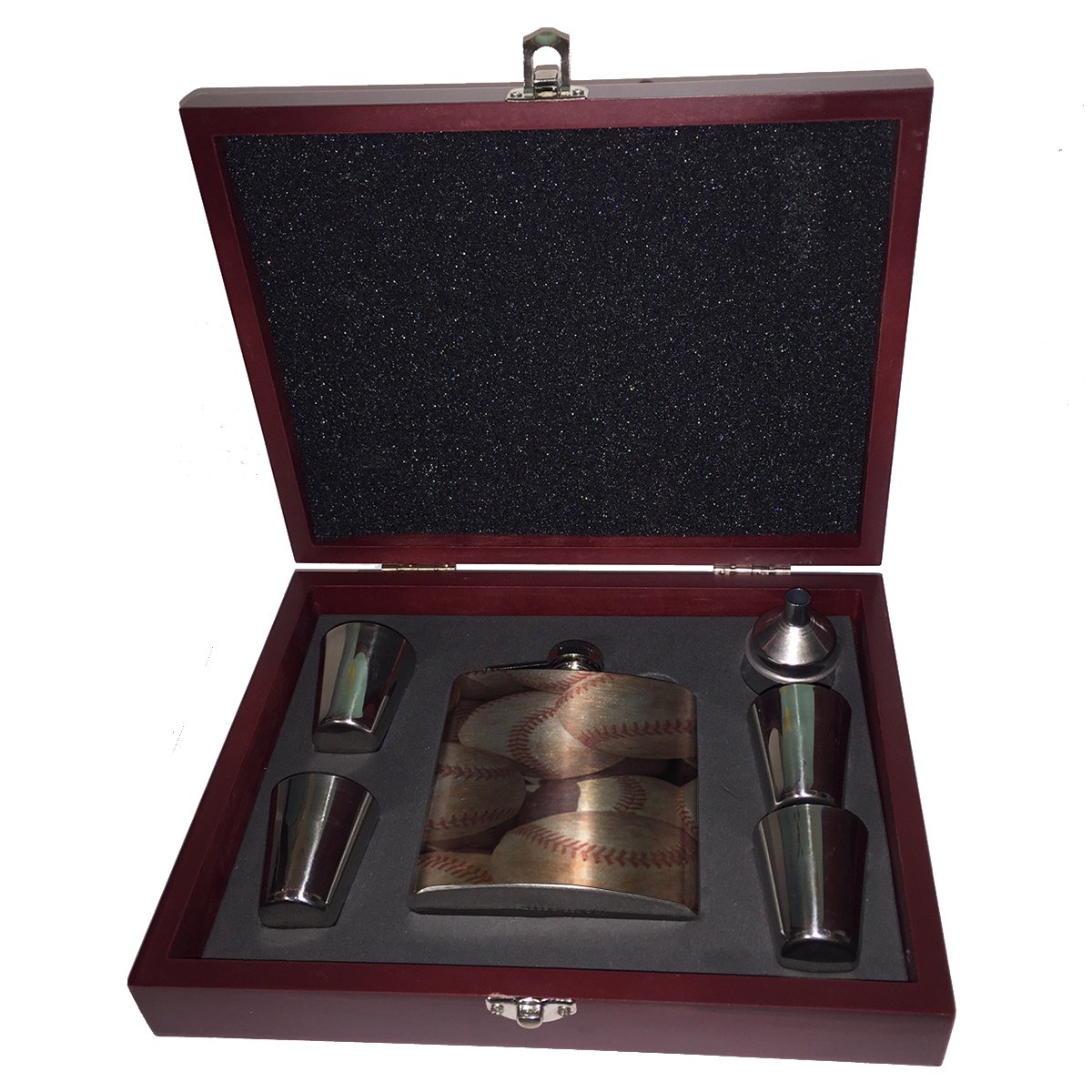 Premium Engraved Baseball Flask Gift Set - Personalized Wooden Box for Whiskey, Bourbon & Liquor - Perfect for Sports Fans, Father's Day & Groomsmen Gifts
