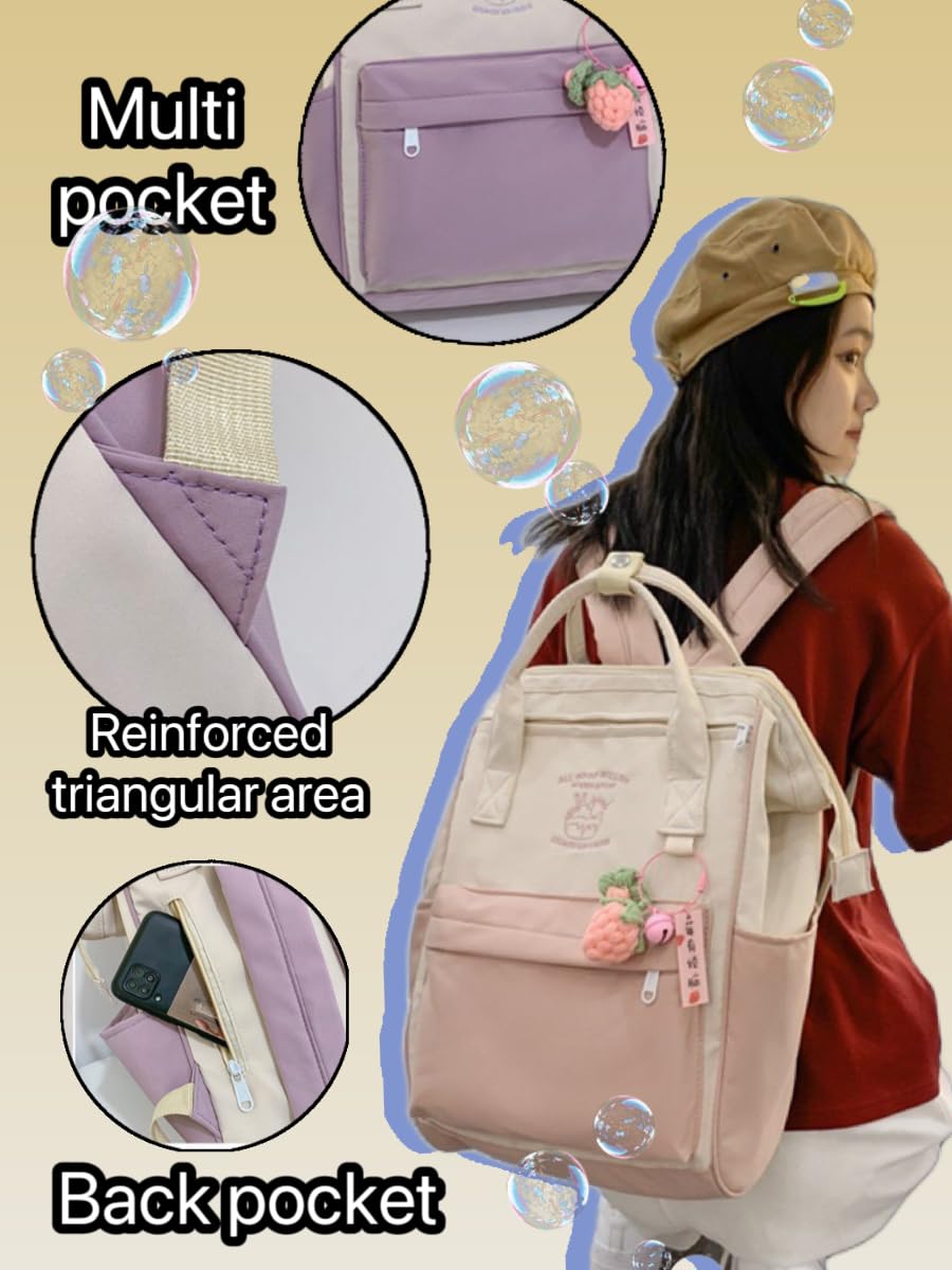 Cute Kawaii Backpack with Accessories - Pink Daypack for School & Travel