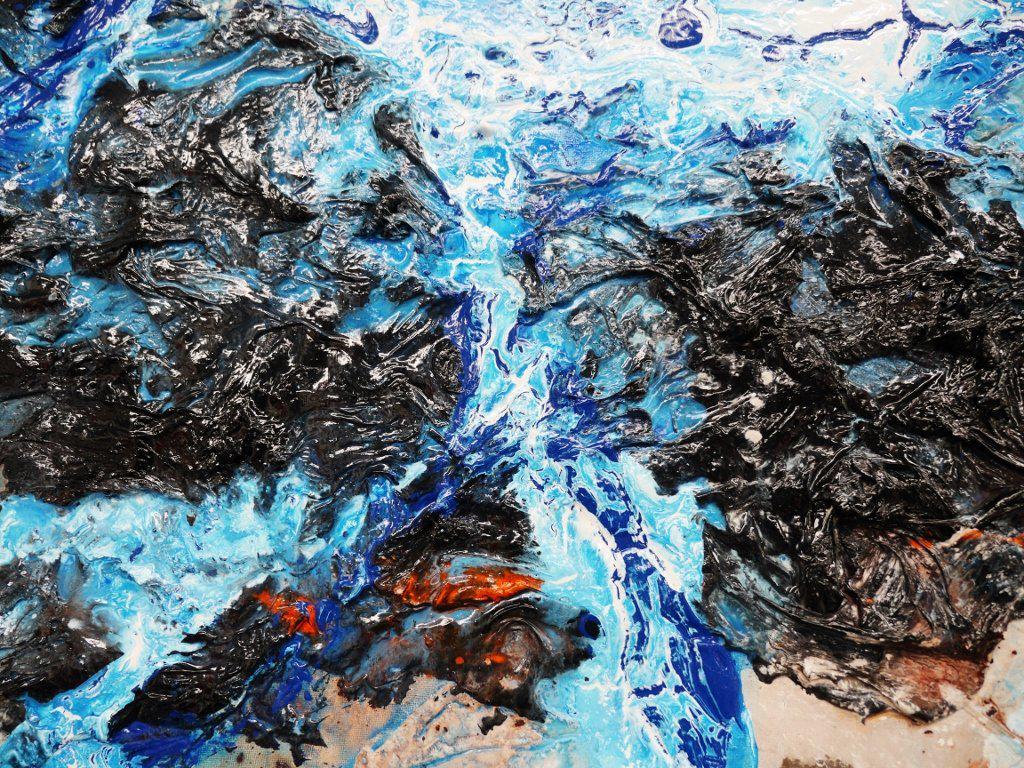 Blue and Orange Abstract Painting - 240cm x 100cm Large Modern Canvas Art for Living Room, Bedroom, or Office Wall Decor