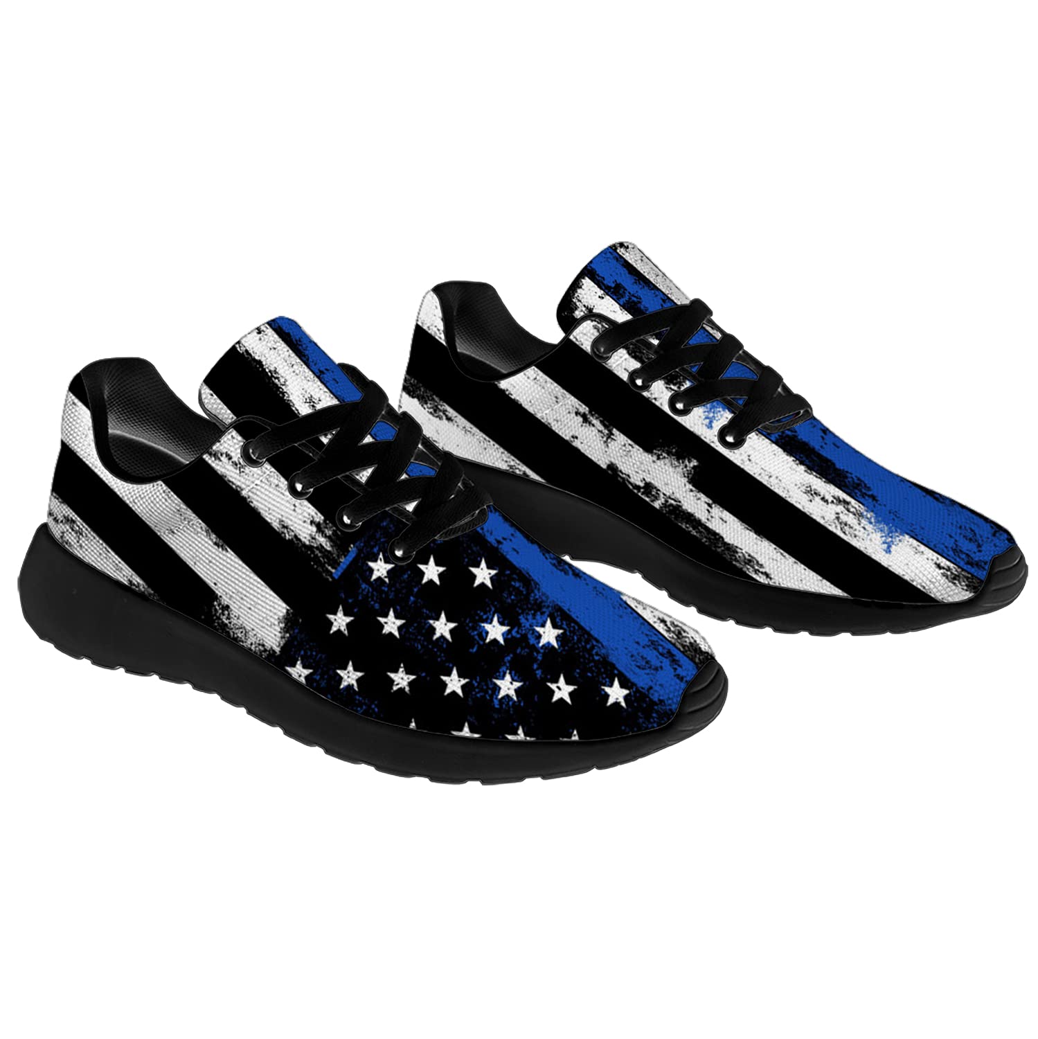 Thin Blue Line Running Shoes for Men & Women - Lightweight Walking & Tennis Sneakers with American Flag Design - Honor Duty Courage - Size 9.5 Men/11 Women Black - Perfect Gifts for Police Supporters & First Responders - Ideal for Jogging, Gym Workouts & Casual Wear