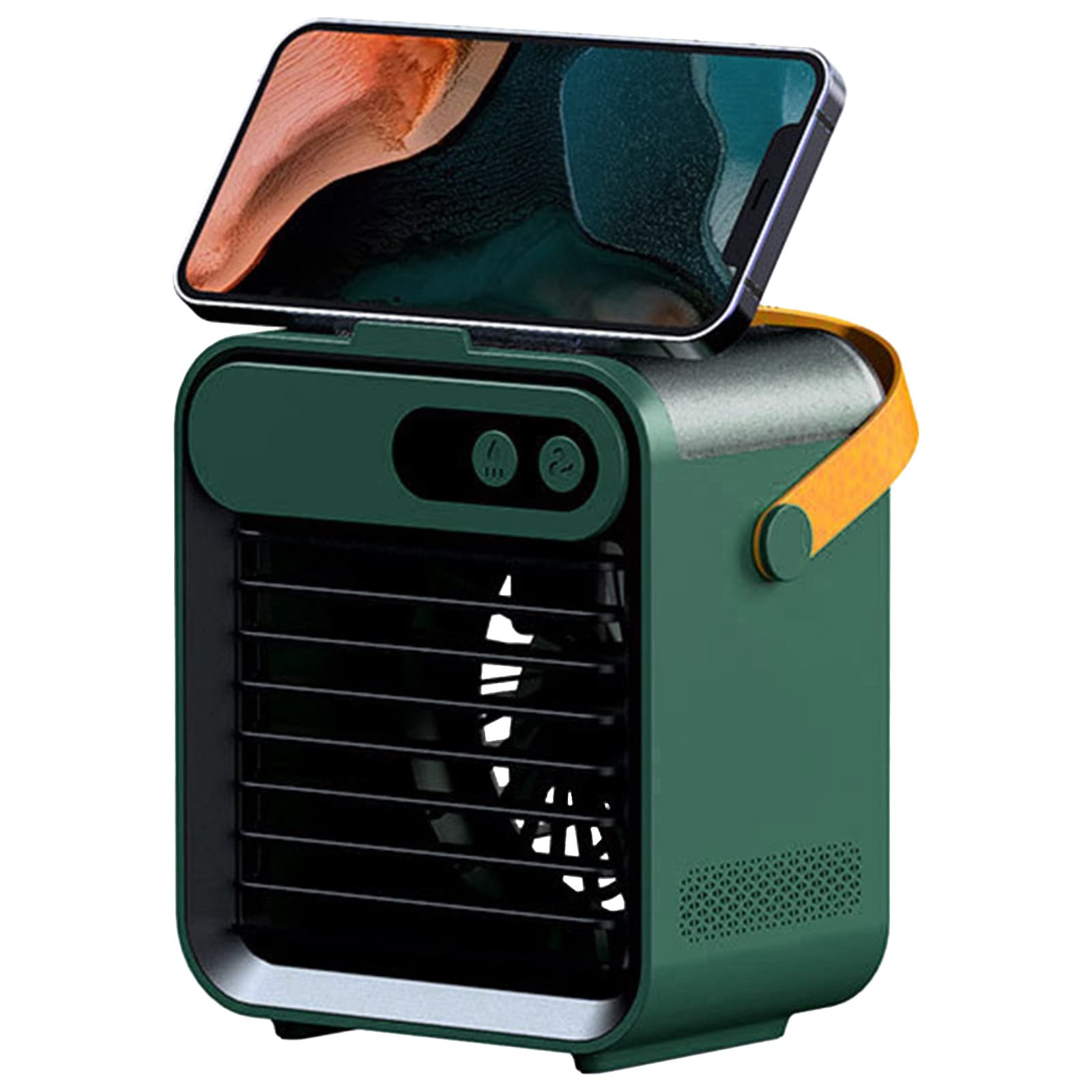 **Eguiwyn Portable USB Air Cooler Fan - 3 Speed Mini Evaporative Cooler with Phone Holder & Vanity Mirror for Home, Office, Desk - Personal Cooling Fan for Indoor & Outdoor Use (Green, One Size)**