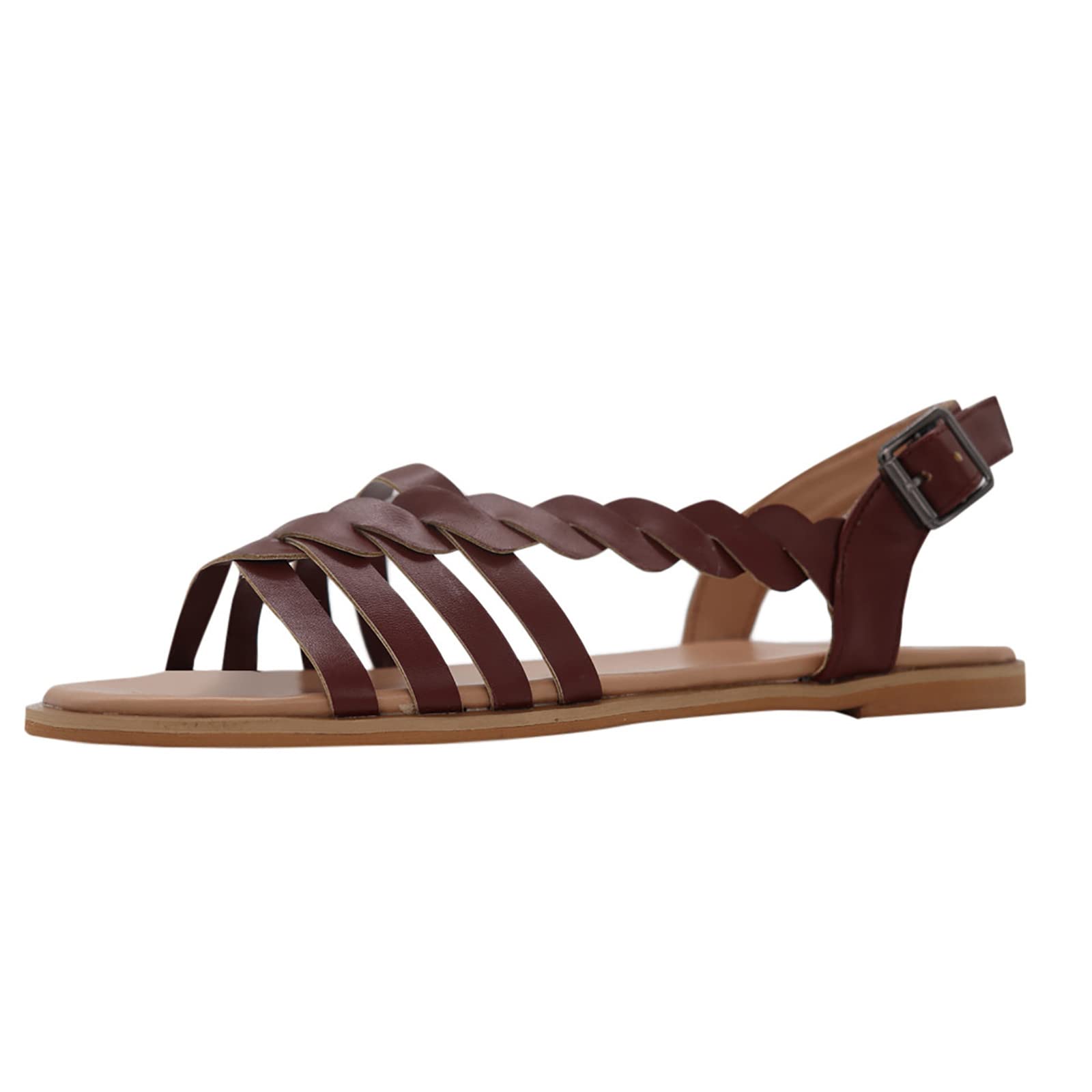 Women's Roman Cross Flat Sandals - Comfortable Cushioned Ankle Strap Sandals with Buckle Closure in Silver | Perfect for Casual Wear, Beach Outings & Dressy Occasions