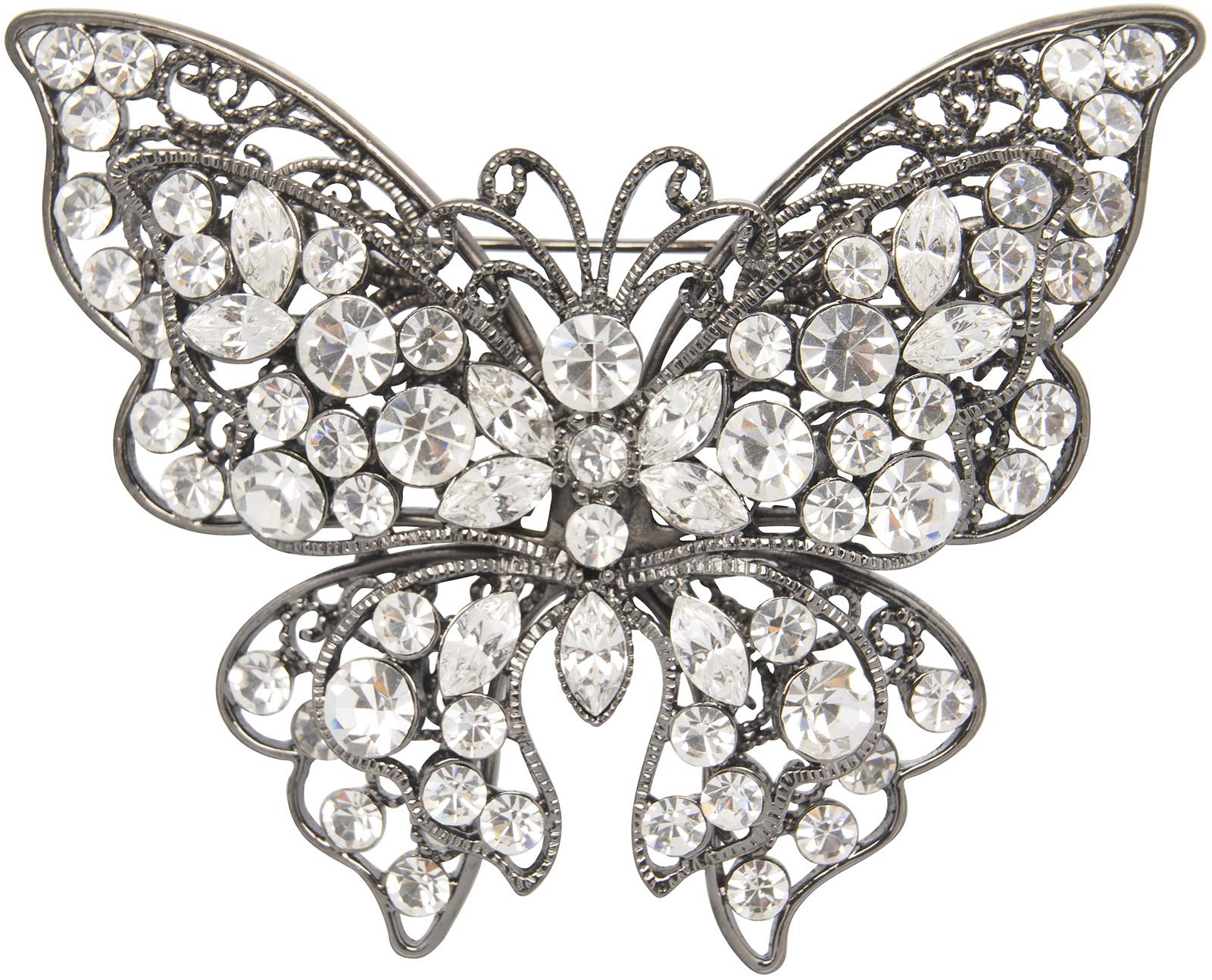 Vintage Crystal Rhinestone Brooch Pin - Gunmetal Butterfly Design for Women's Fashion Accessories | Perfect for Jackets, Scarves, Hats & Special Occasions