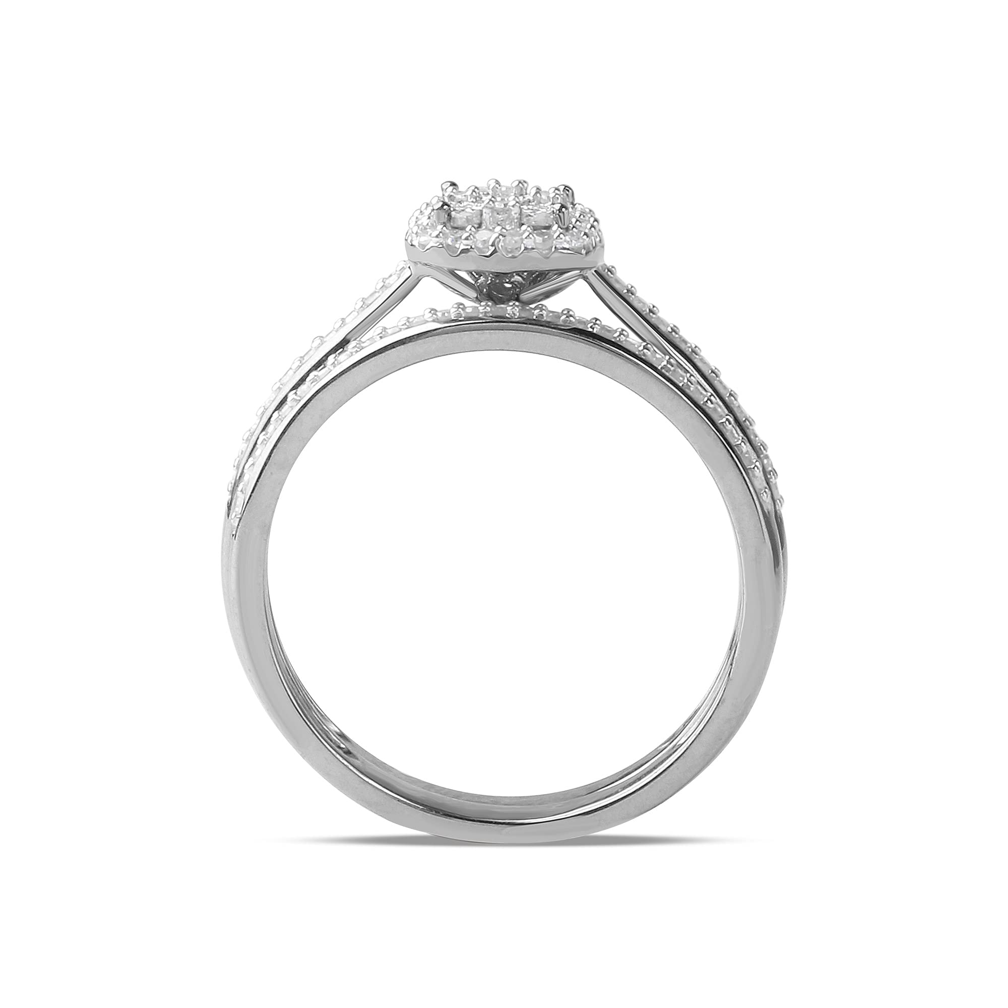 DZON Sterling Silver 1/5CT TDW Diamond Cluster Wedding Ring for Women - I-J Color I2 Clarity, Elegant Engagement Ring for Bride, Proposal, Anniversary Gift