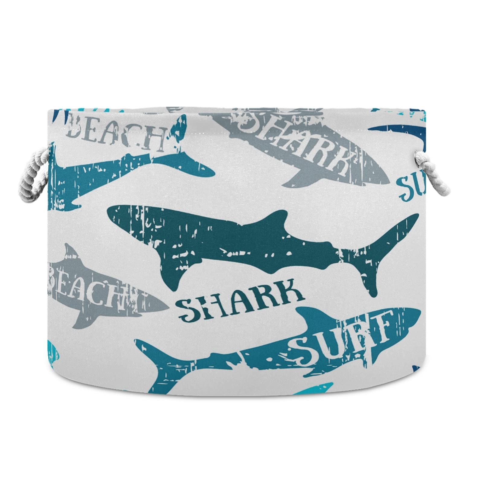 WELLDAY Cotton Rope Storage Basket - Shark Design Baby Laundry Hamper for Blankets, Toys & Nursery Organization | Perfect for Kids Room, Playroom & Baby Shower Gifts