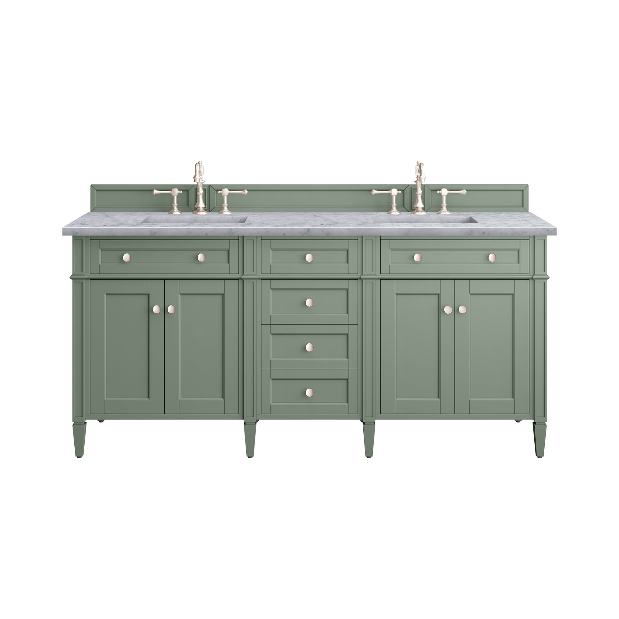 Brittany 72 Inch Double Vanity with Smokey Celadon Finish and 3CM Carrara Marble Top - Perfect for Modern Bathroom Renovation and Luxury Home Decor