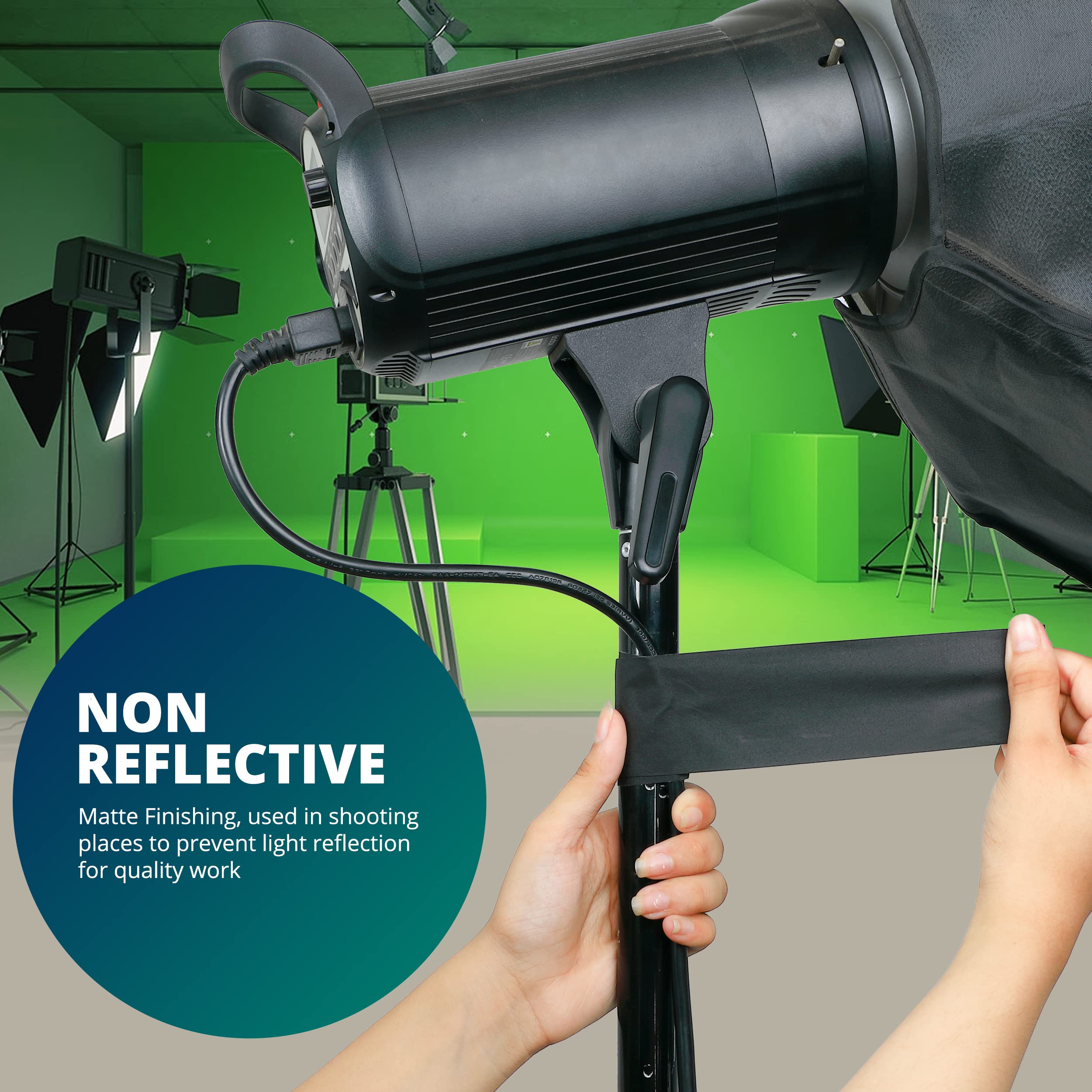 2 in x 30 Yd Heavy Duty Black Gaffers Tape - Non-Reflective, Easy Tear, Waterproof Matte Cloth Tape for Photography, Filming, Stage Production & DIY Projects - Perfect for Backdrops, Cable Management and Equipment Securing