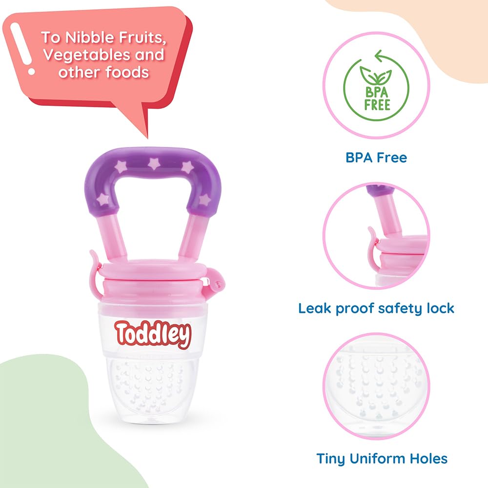 Toddley Silicone Baby Food and Fruit Feeder Combo Pack - Soft Pacifier Teether for Infants 6+ Months (2-Pack, Pink & Yellow) - Perfect for Purees, Teething Relief & On-the-Go Feeding