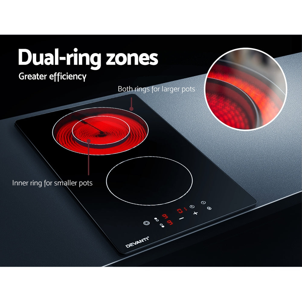 Devanti 30cm Electric Ceramic Cooktop - Fast Heating, Energy Efficient Stove for Kitchen - Perfect for Boiling, Frying & Cooking Meals