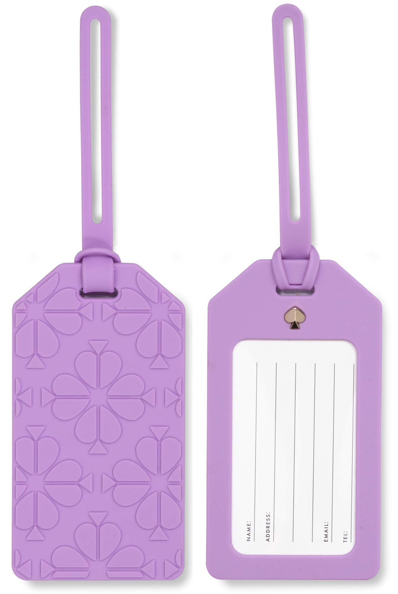 Kate Spade New York Purple Silicone Luggage Tag with Adjustable Strap - Spade Flower Design for Travel Bags & Suitcases | Durable & Stylish Accessory for Airports & Vacations