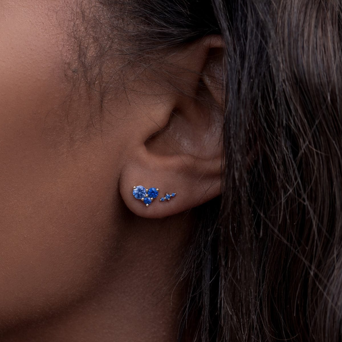Large Sapphire Ocean Trio Stud Earrings – Elegant Blue Gemstone Jewelry for Women, Perfect for Parties, Weddings & Special Occasions