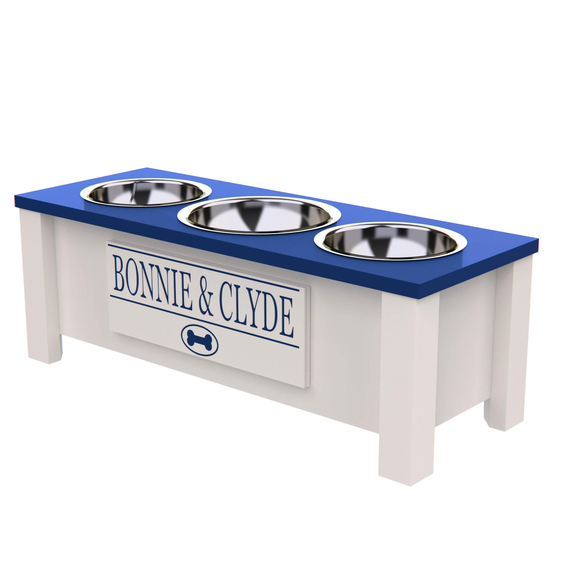 Personalized Elevated Triple Dog Bowl Stand for Large, Medium, Small & X-Small Dogs - 3 Stainless Steel Pet Food & Water Bowls with Internal Storage - Raised Dog Dish Feeder for Better Posture & Digestion (Medium Size, Blue) - Perfect for Kitchen, Dining Area or Pet Feeding Station