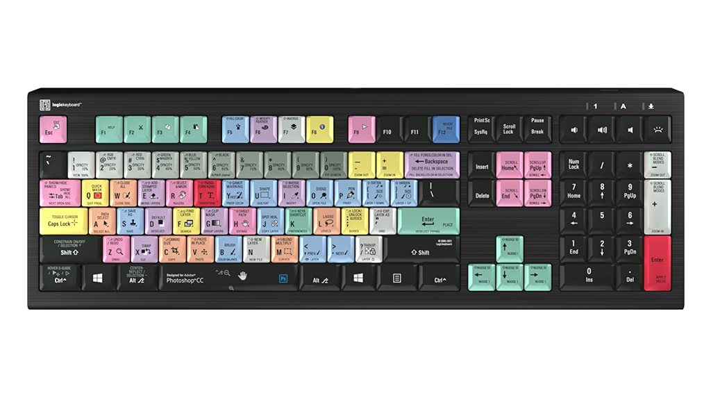 LogicKeyboard ASTRA 2 Series Backlit Wired Keyboard for Adobe Photoshop CC - US English Layout - Perfect for Graphic Designers & Photo Editors